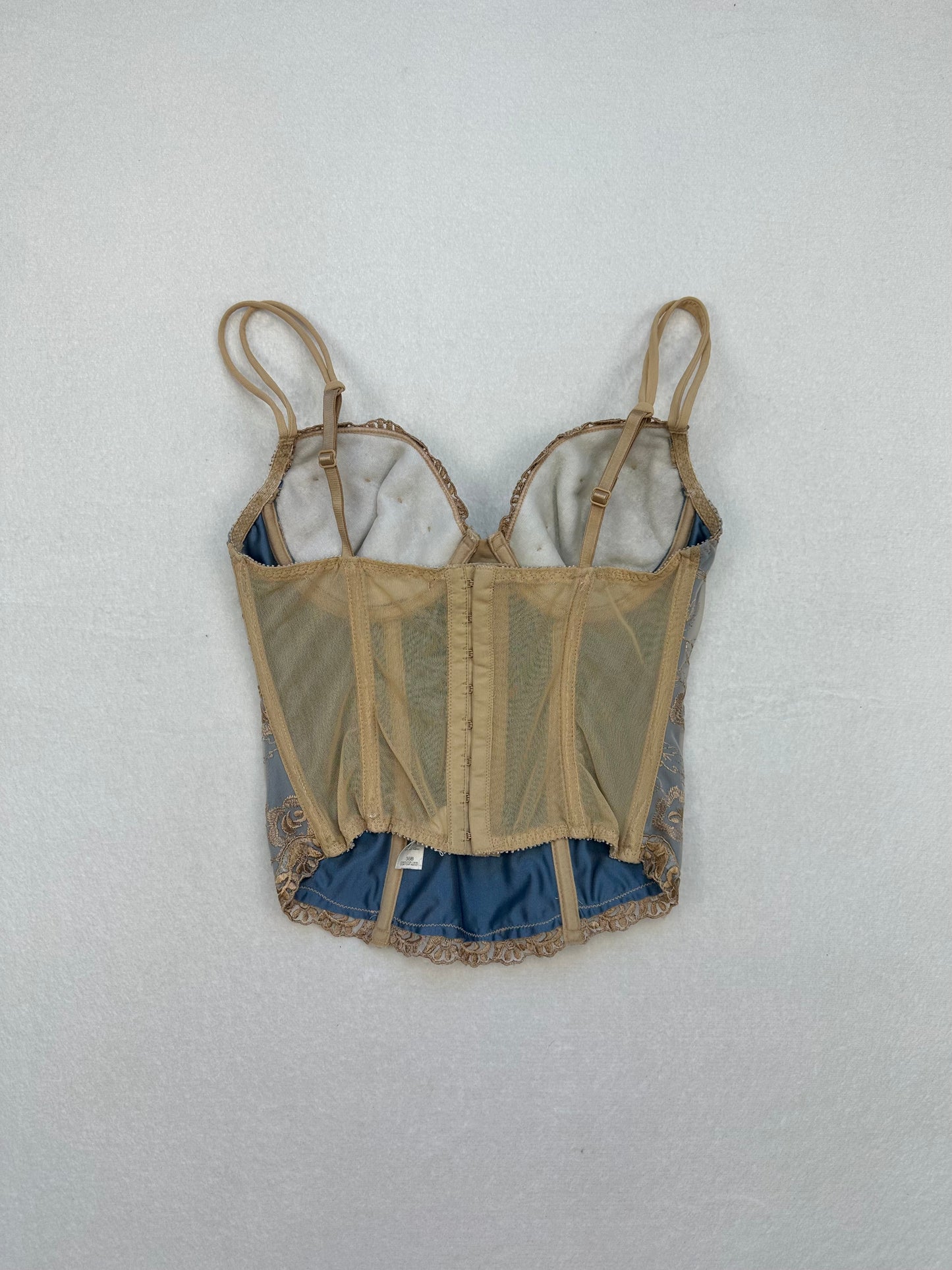 Vintage Victoria’s Secret Blue & Gold Floral Embroidered Bustier 36B