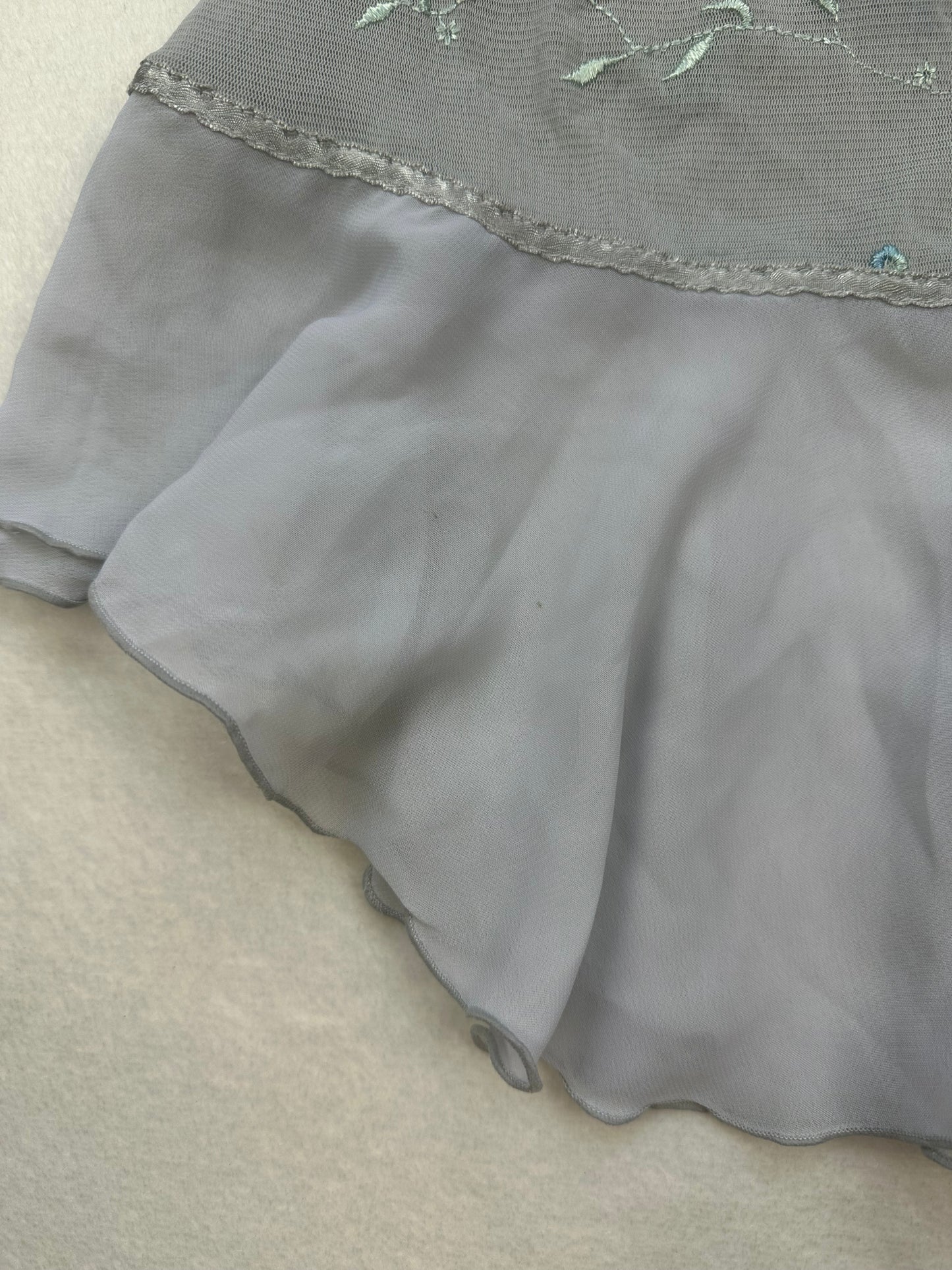 La Vie en Rose Grey Blue Floral Embroidered Slip L