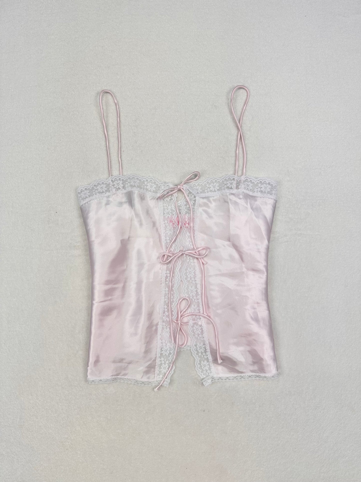 Vintage Pink & White Tie Front Cami L