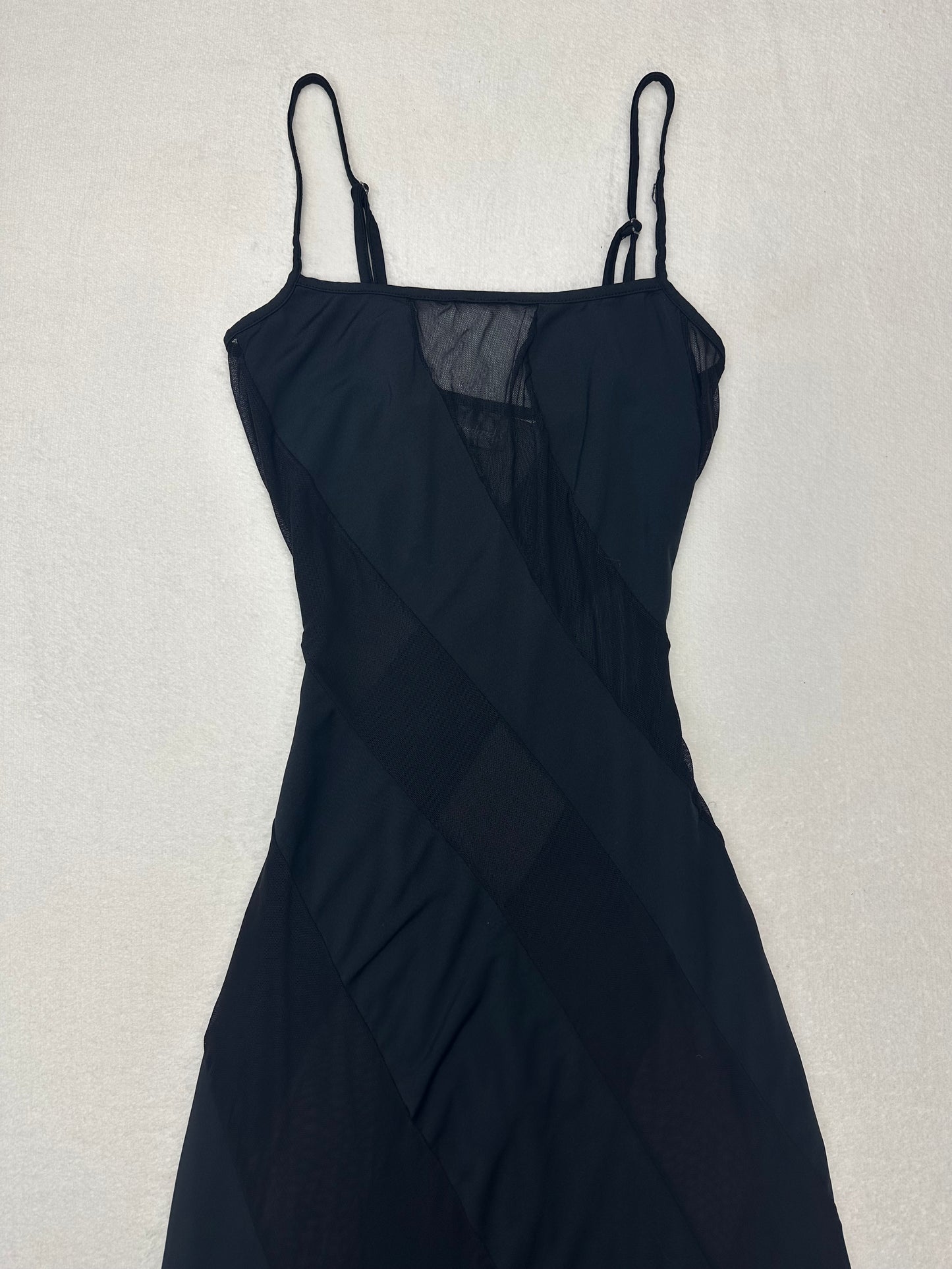 Frederick’s of Hollywood Black Striped Mesh Long Slip S/M