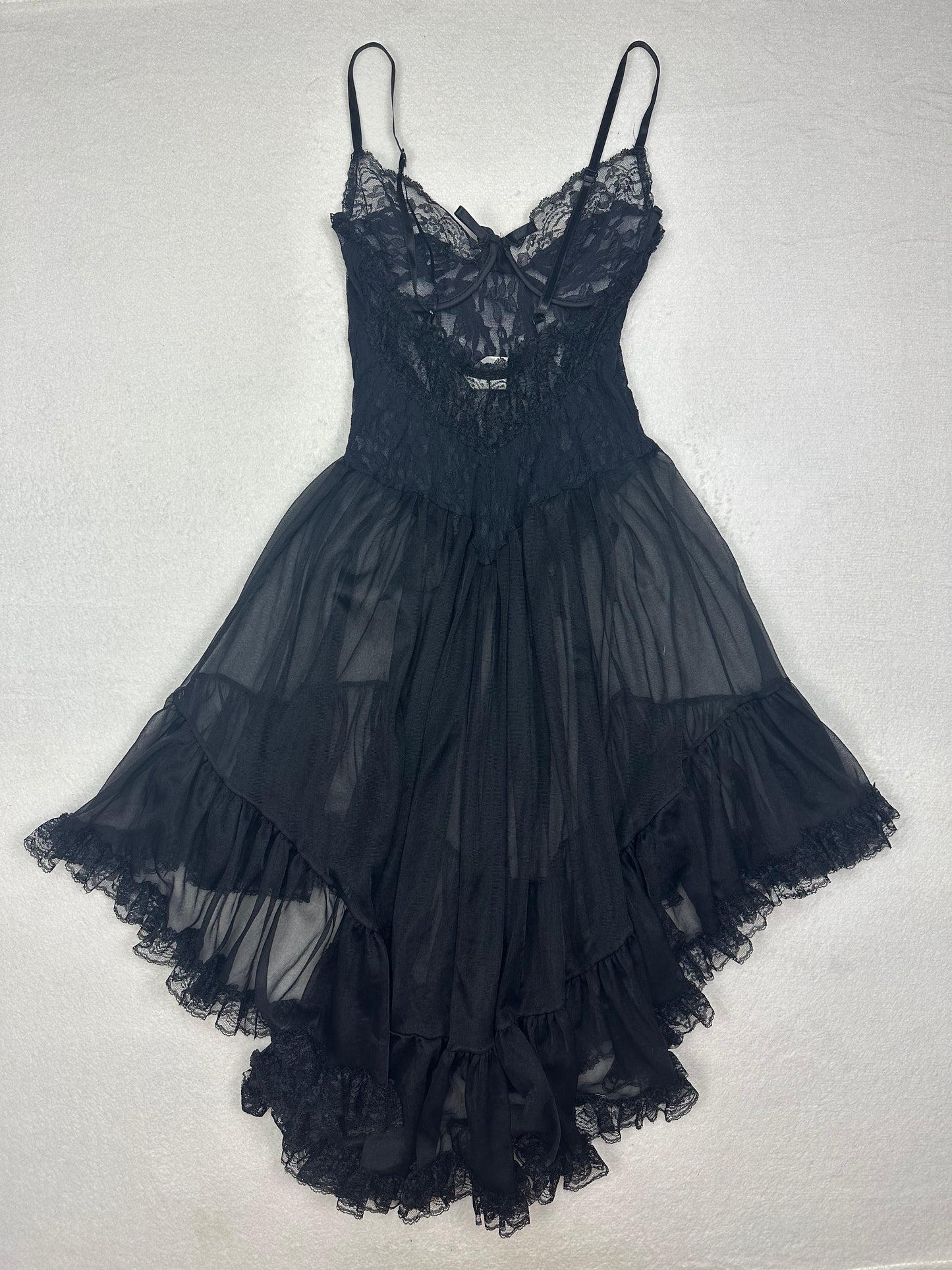 Rare Escante Black Sheer Lace Slip