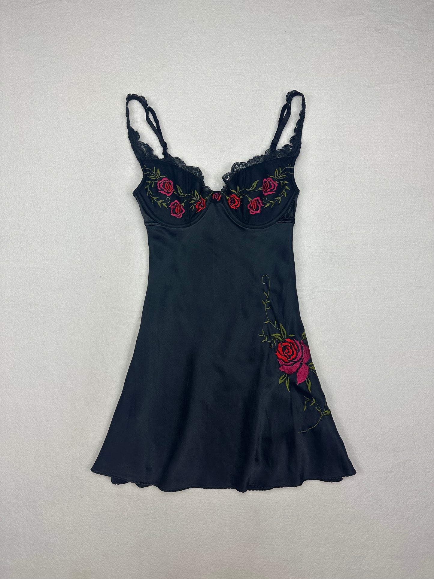 Rare Victoria’s Secret Black Rose Silk Slip 36B & 36C