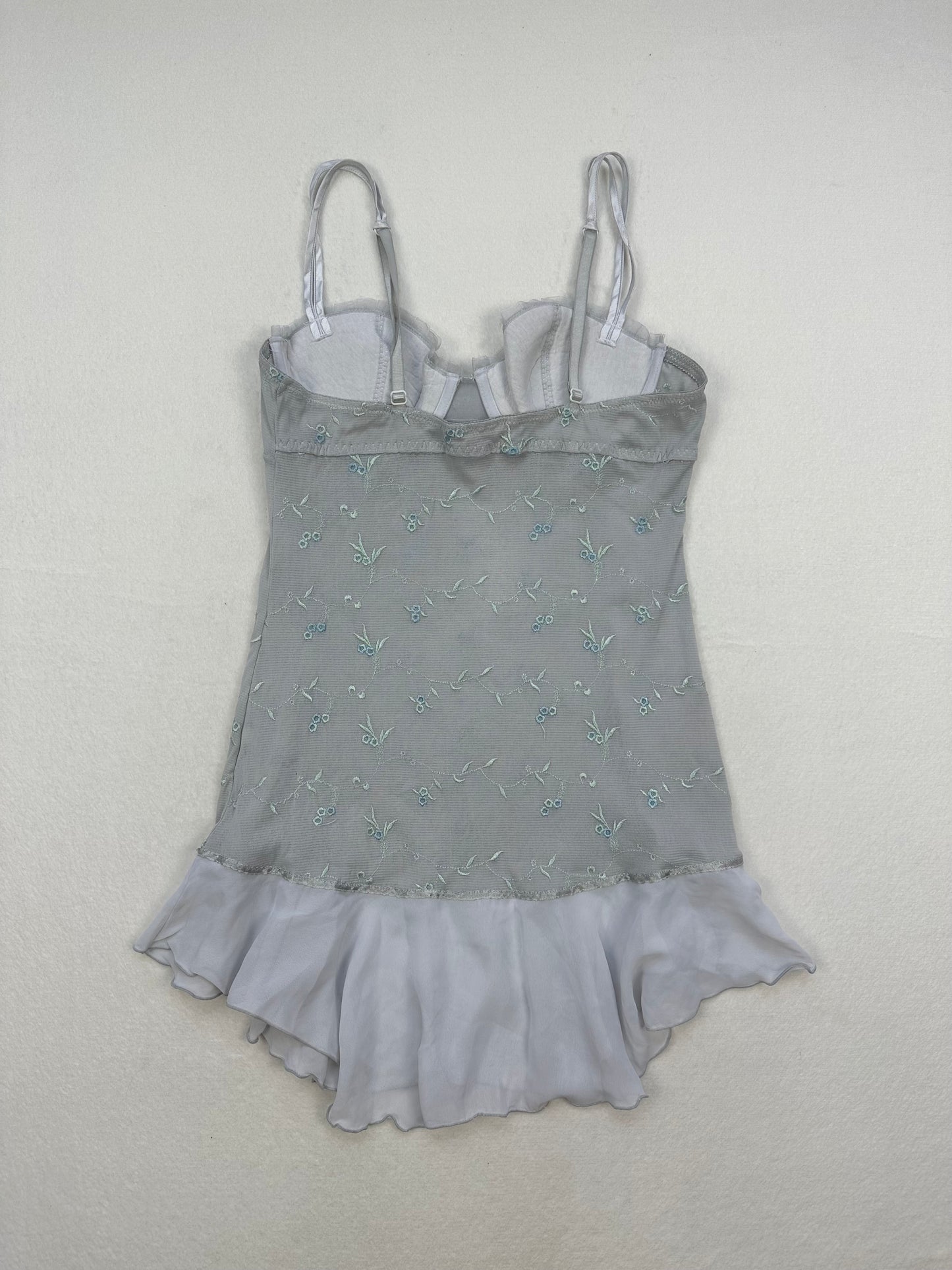 La Vie en Rose Grey Blue Floral Embroidered Slip L