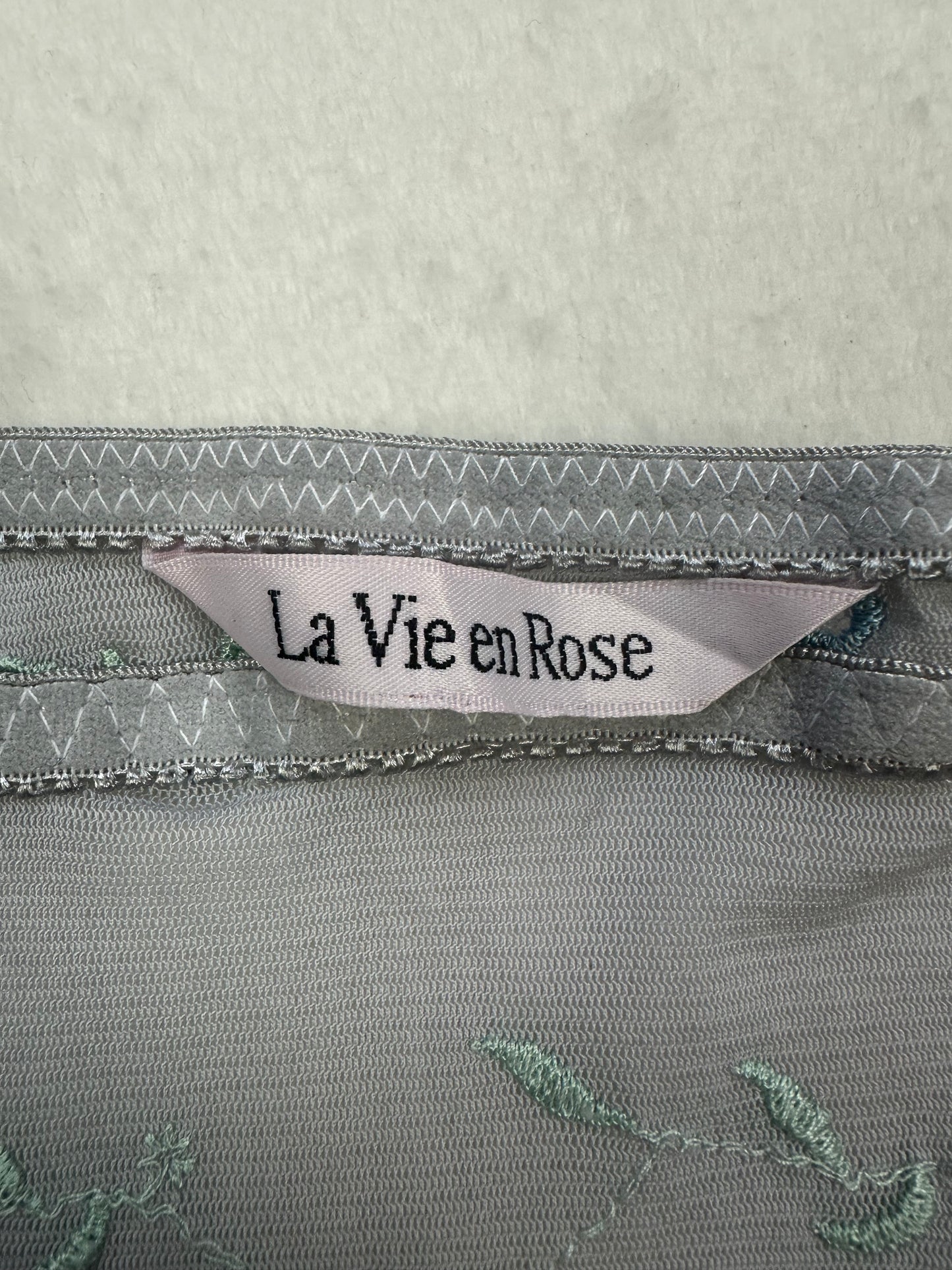 La Vie en Rose Grey Blue Floral Embroidered Slip L
