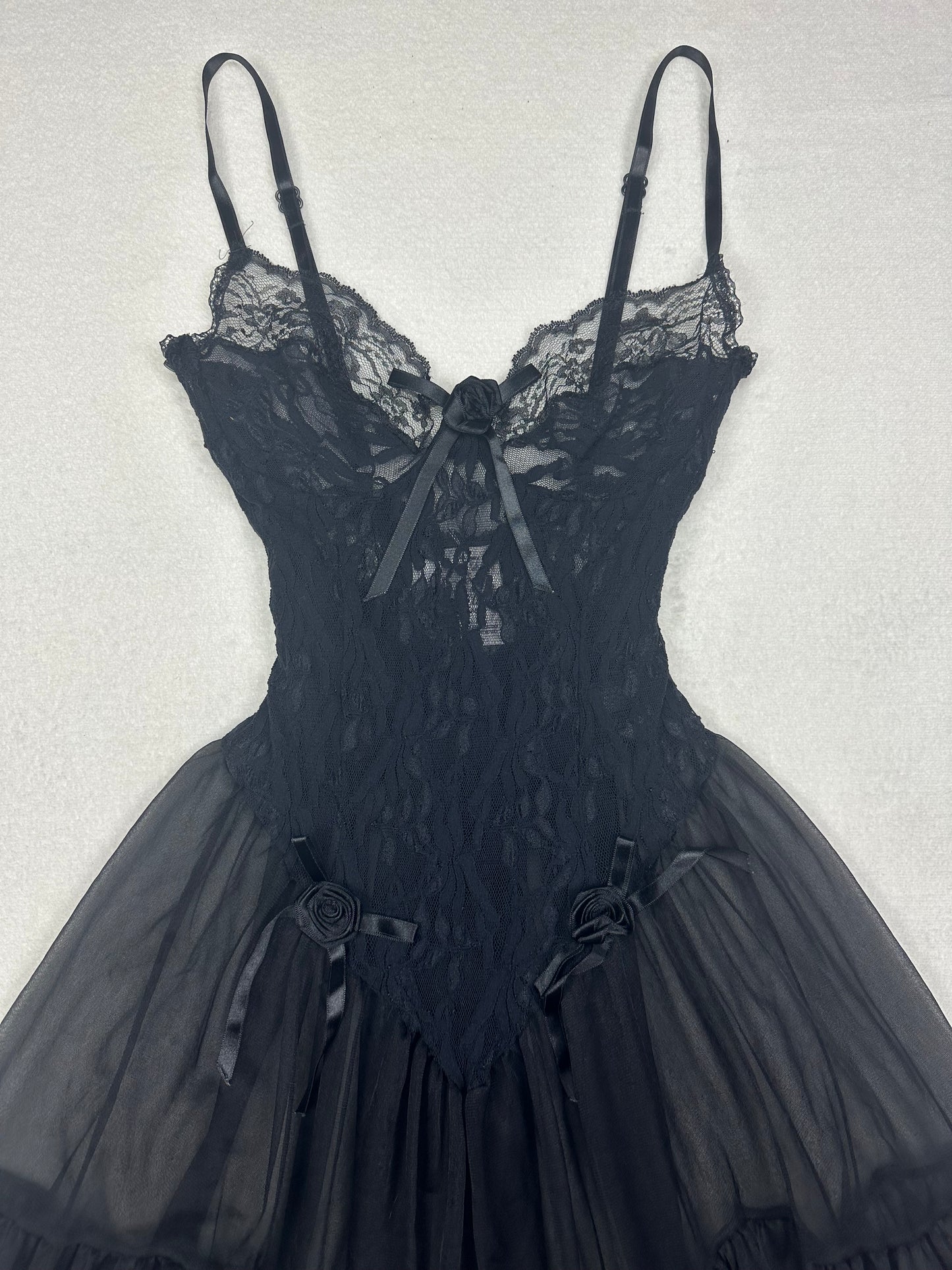 Rare Escante Black Sheer Lace Slip