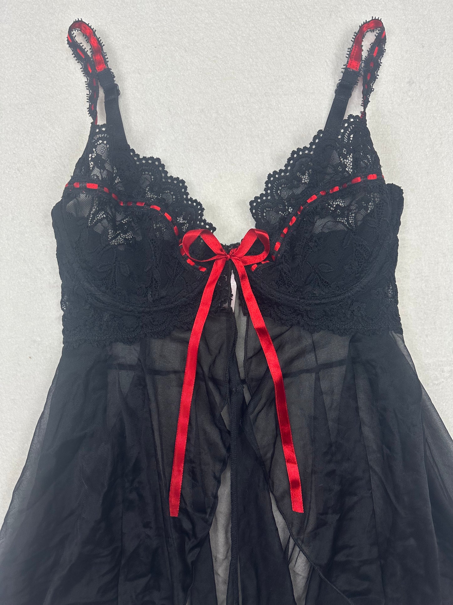 Black & Red Open Front Babydoll XL