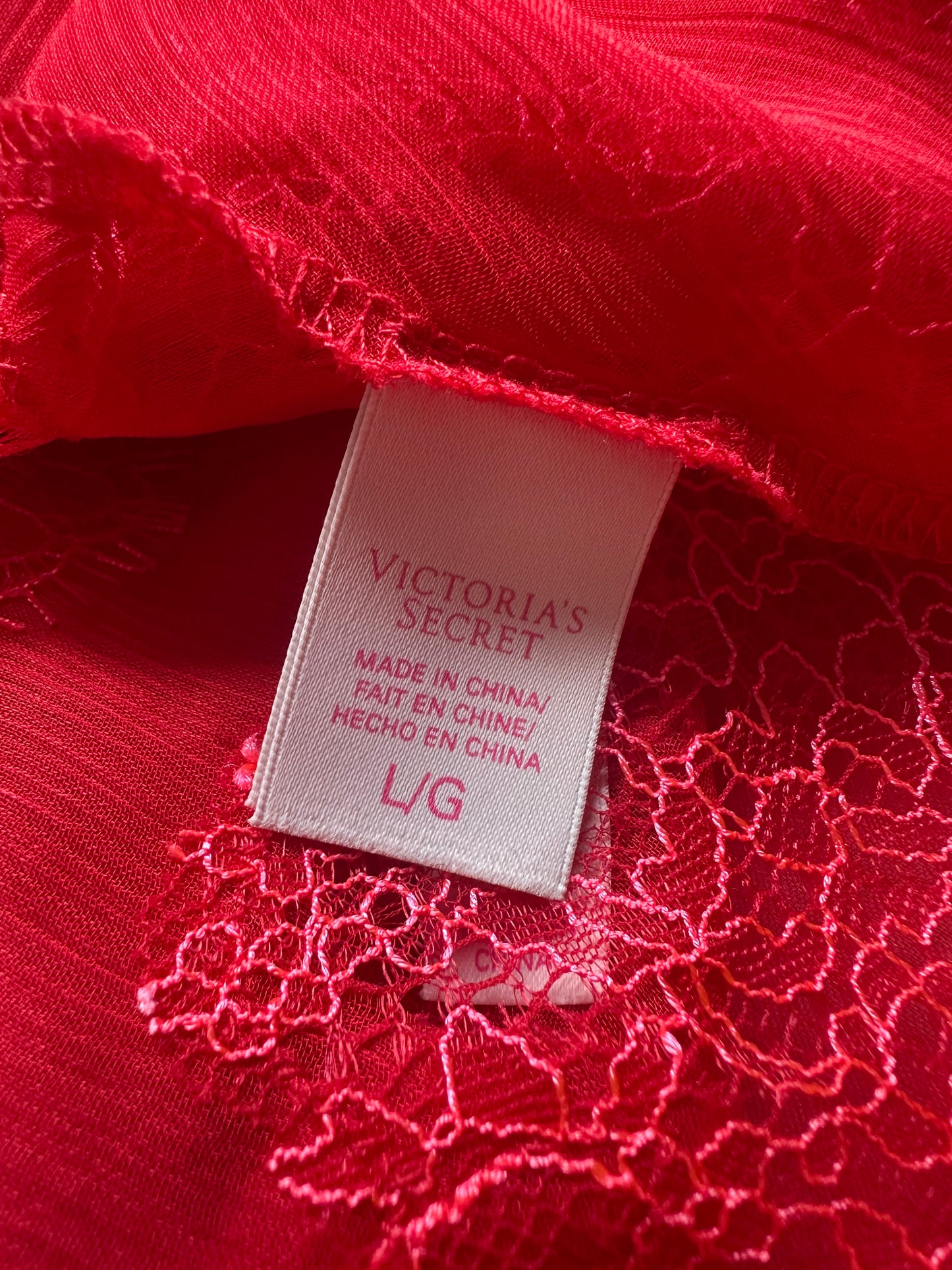 Victoria’s Secret Red Sheer Lace Slip L