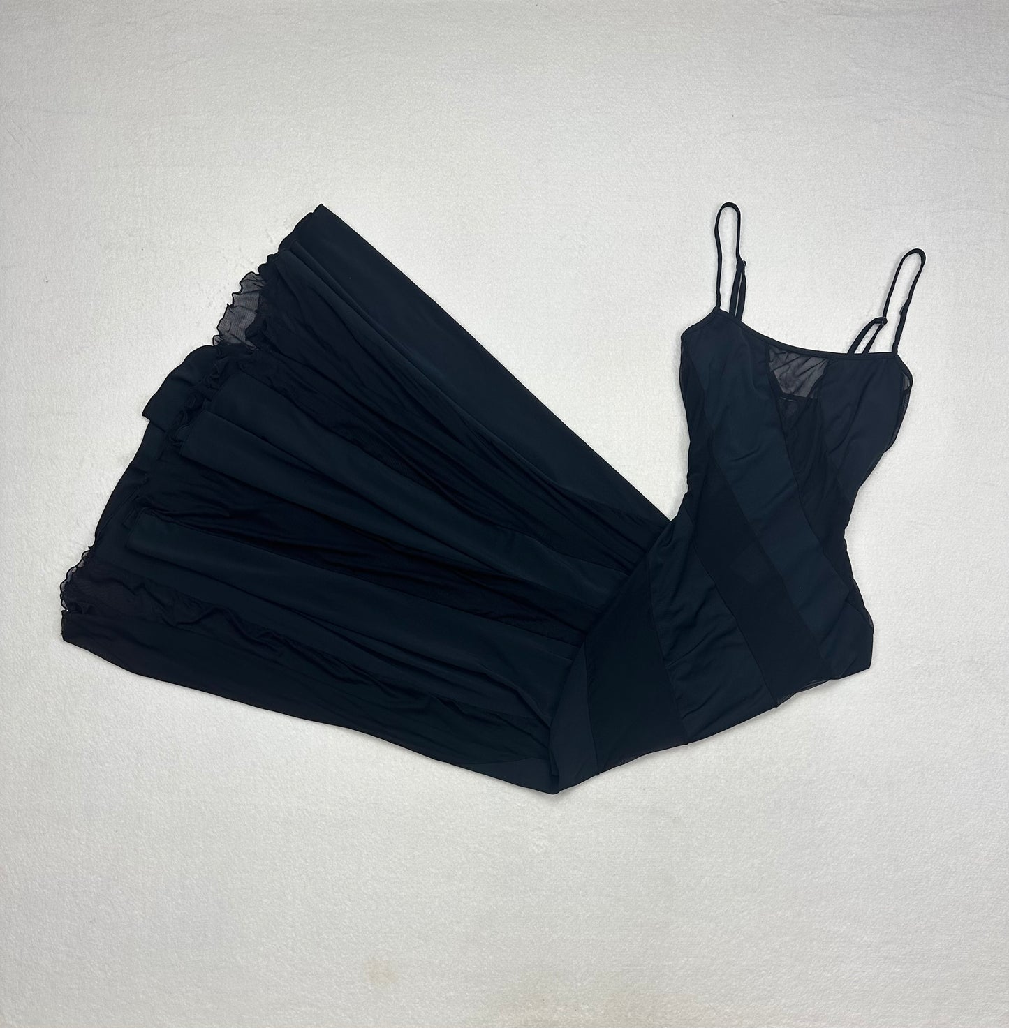 Frederick’s of Hollywood Black Striped Mesh Long Slip S/M
