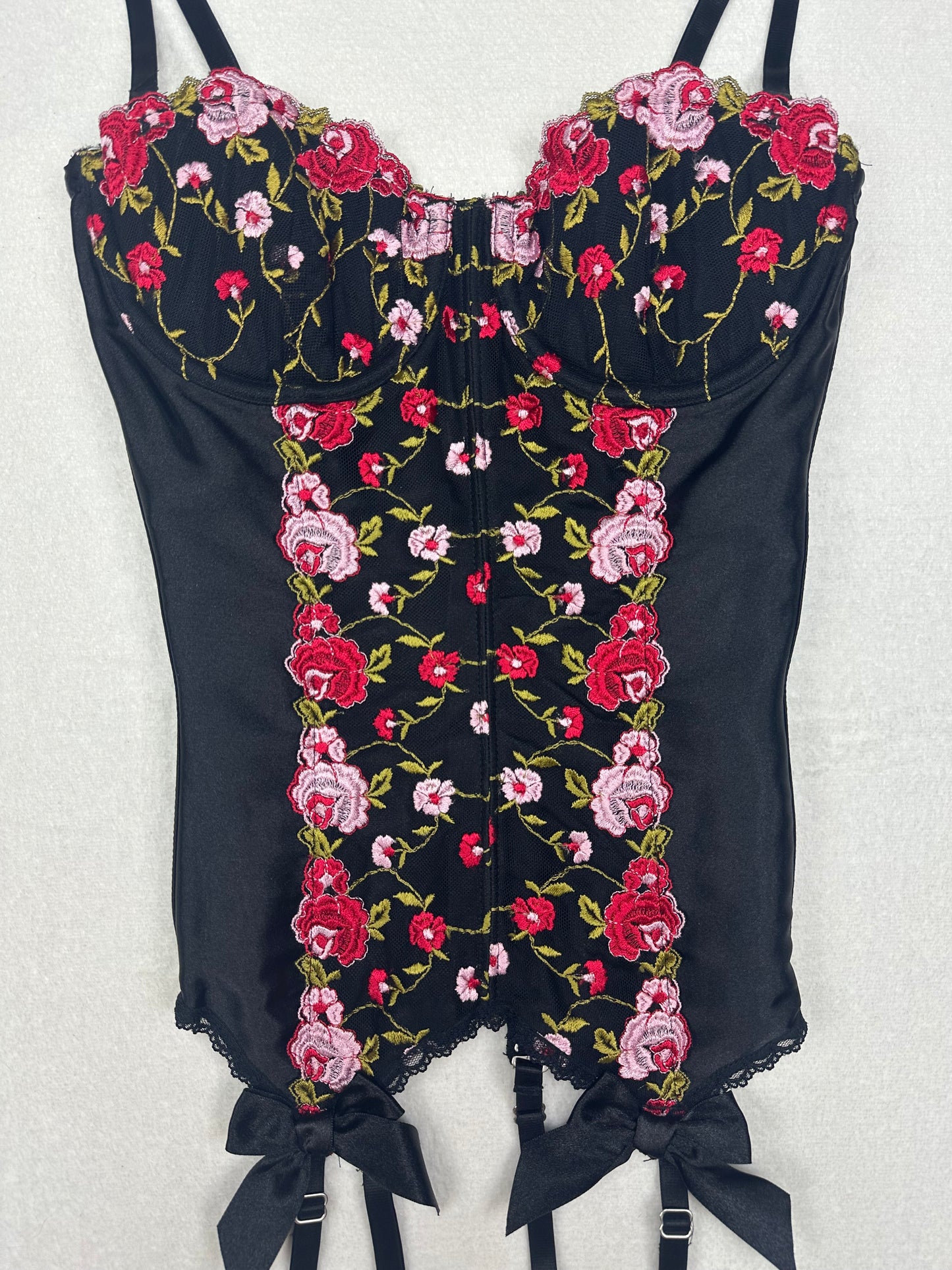 Frederick’s of Hollywood Black, Red & Pink Floral Bustier 34/S