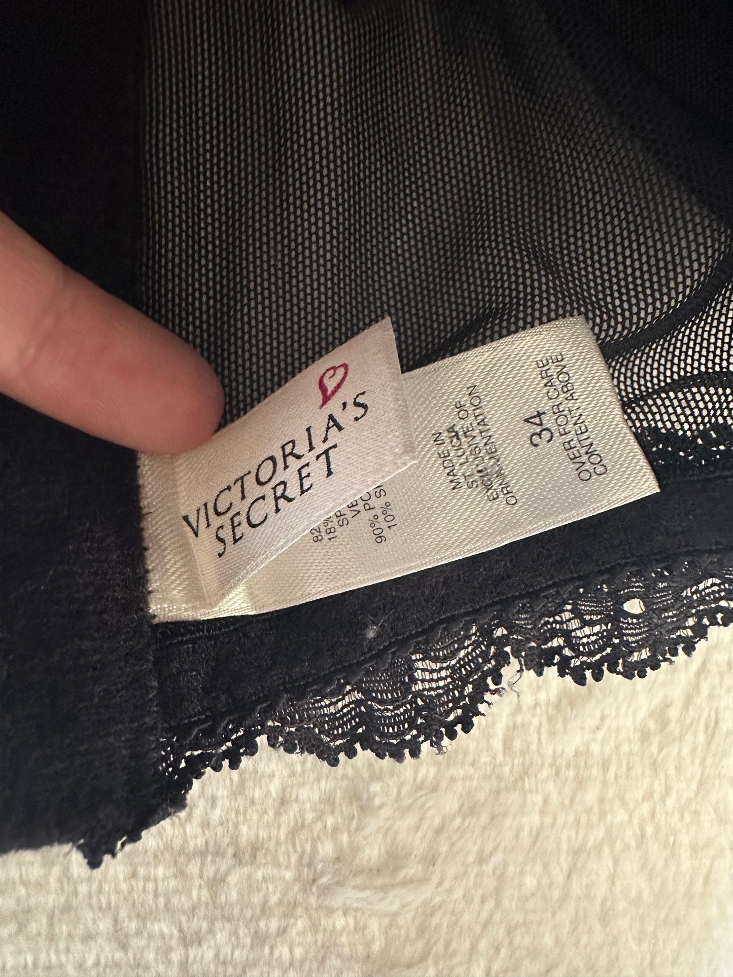 Rare Vintage 1998 Victoria’s Secret Black Lace Velour Bustier 34/XS