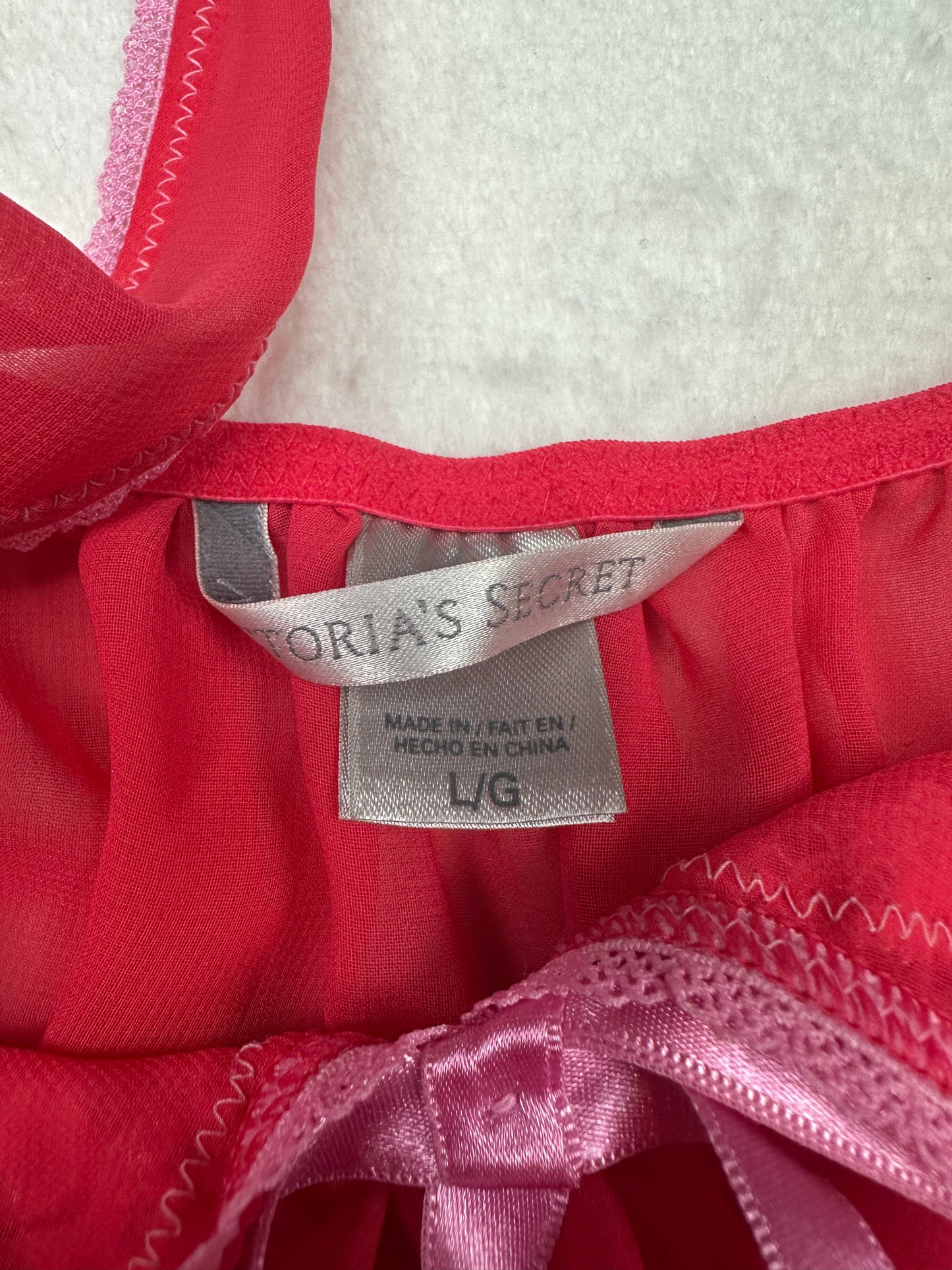 Victoria’s Secret Red & Pink Sheer Lace Babydoll L
