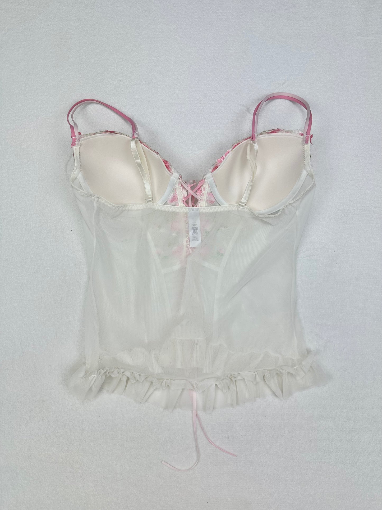 Rare Delicates White & Pink Floral Embroidered Bustier L