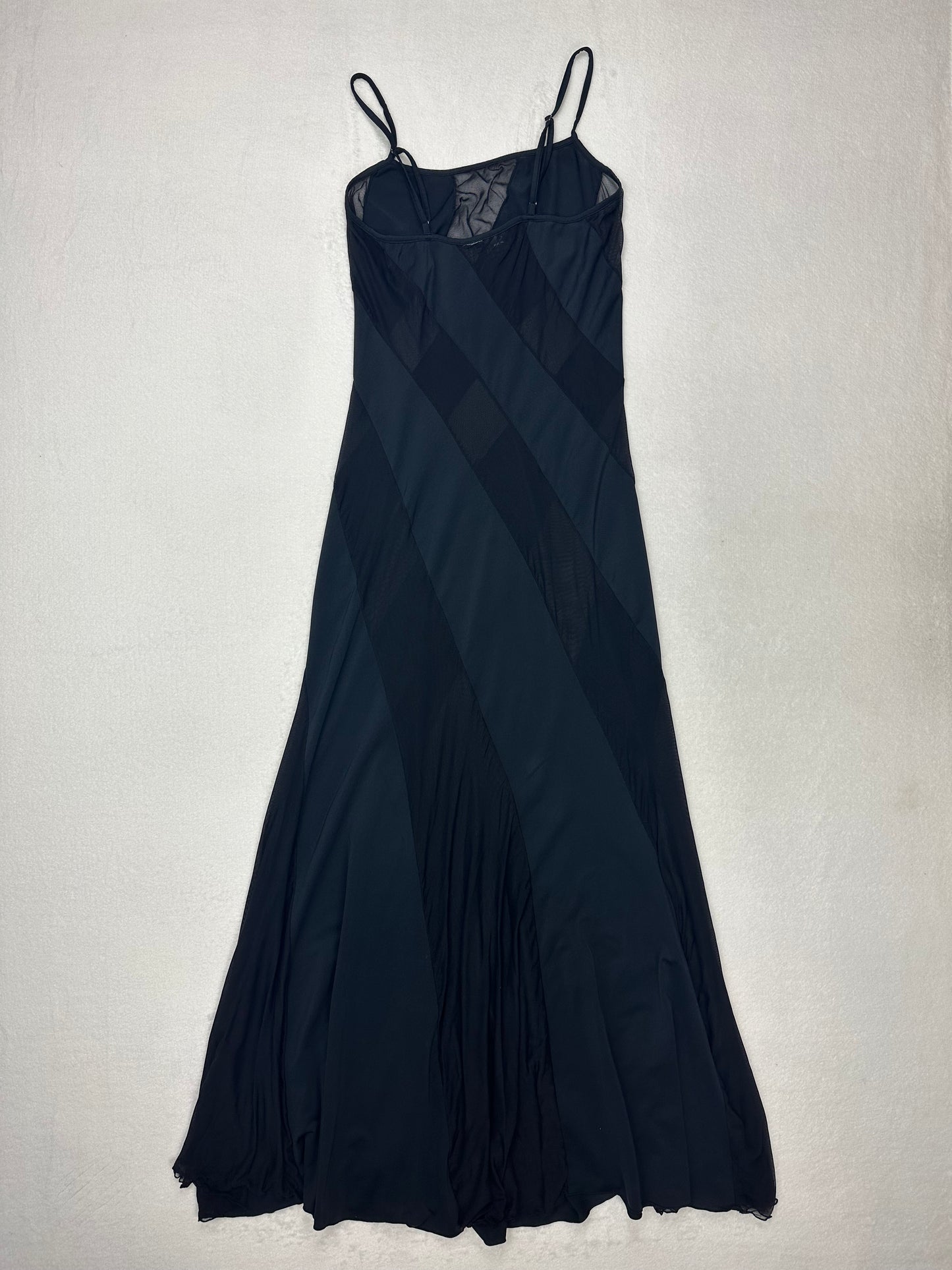 Frederick’s of Hollywood Black Striped Mesh Long Slip S/M