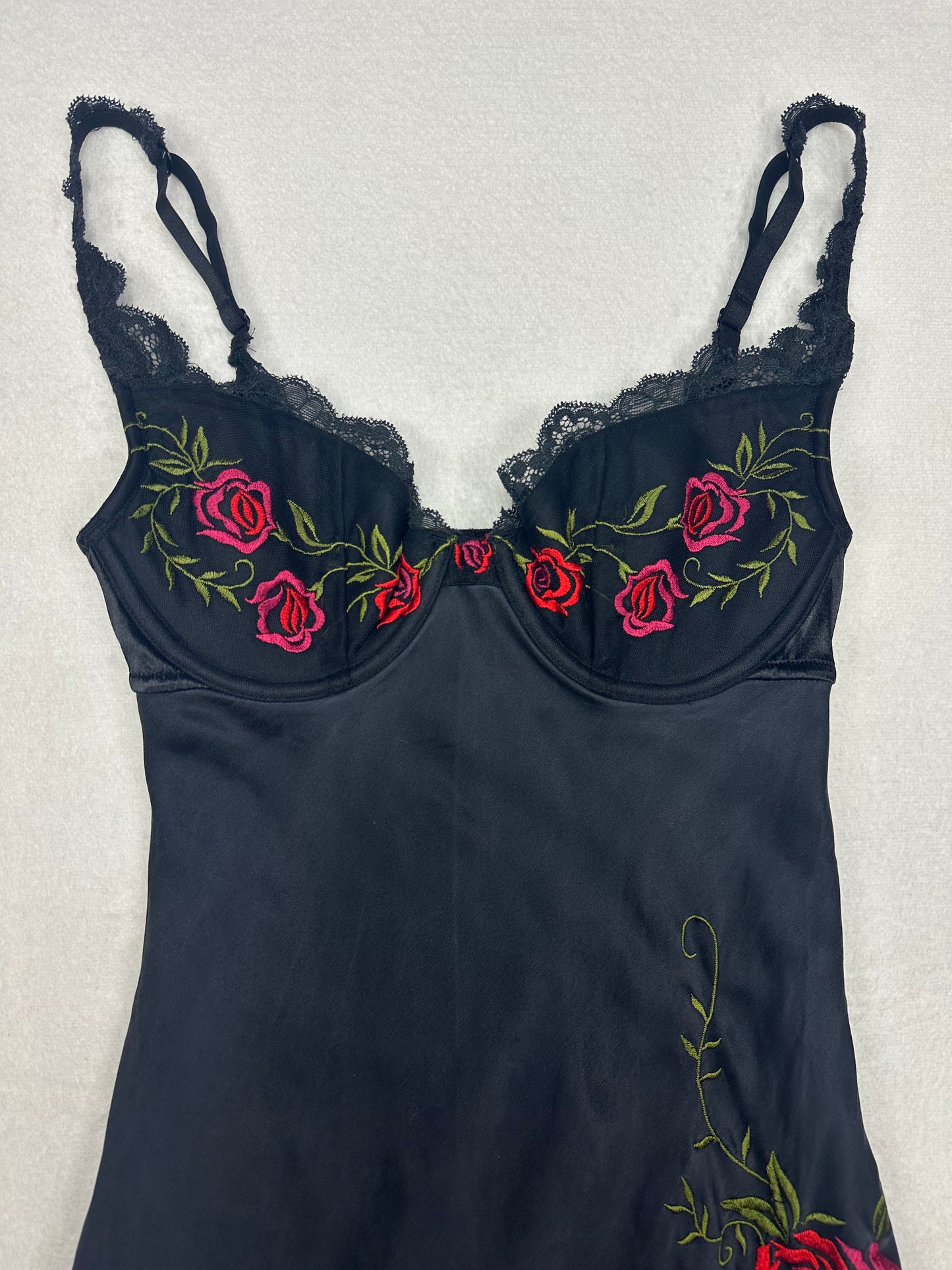 Rare Victoria’s Secret Black Rose Silk Slip 36B