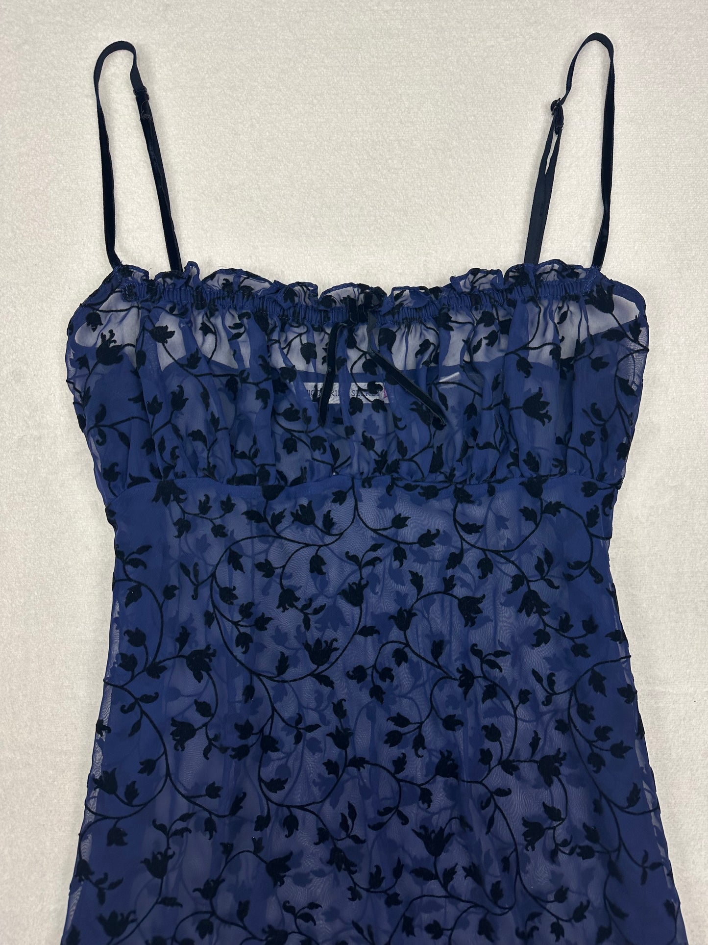 Vintage Victoria’s Secret Blue & Black Velour Sheer Milkmaid Slip L