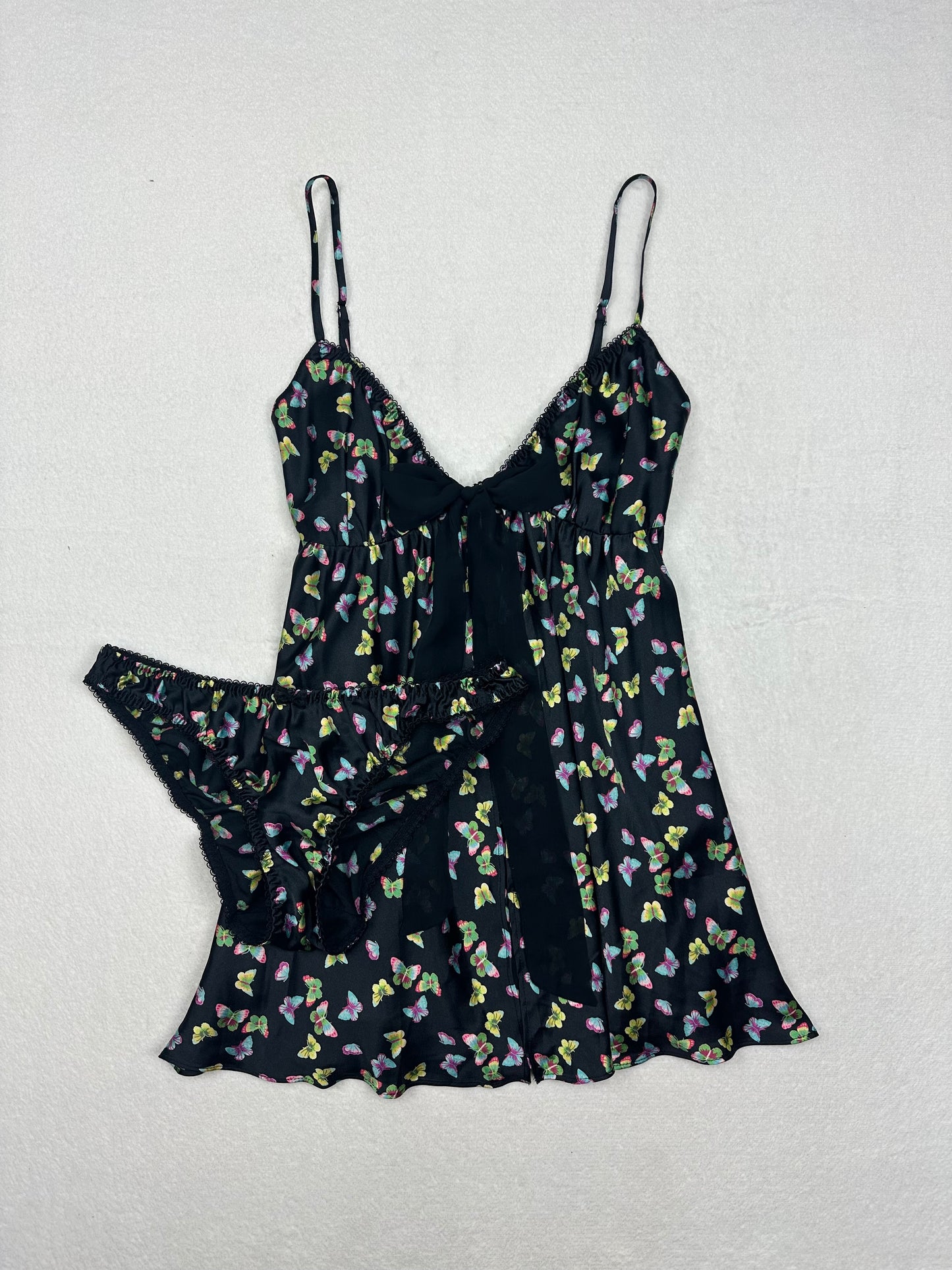 Victoria’s Secret Black Butterfly Open Front Slip Set S