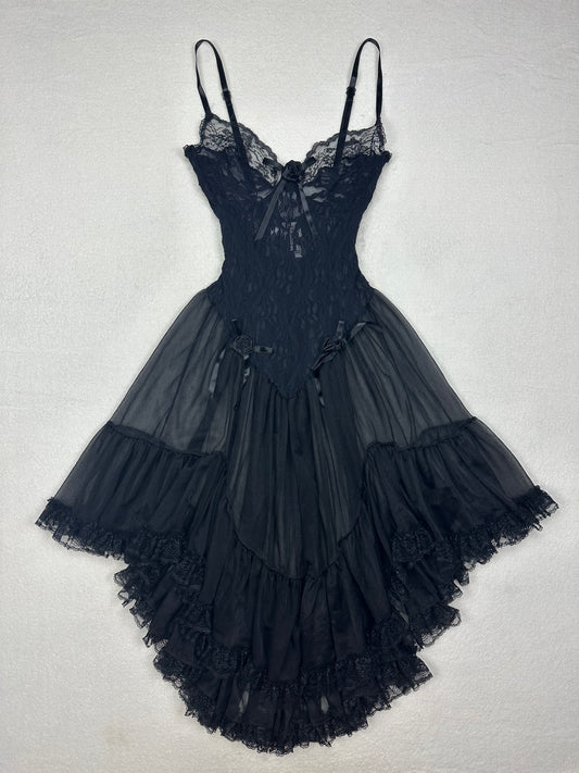 Rare Escante Black Sheer Lace Slip