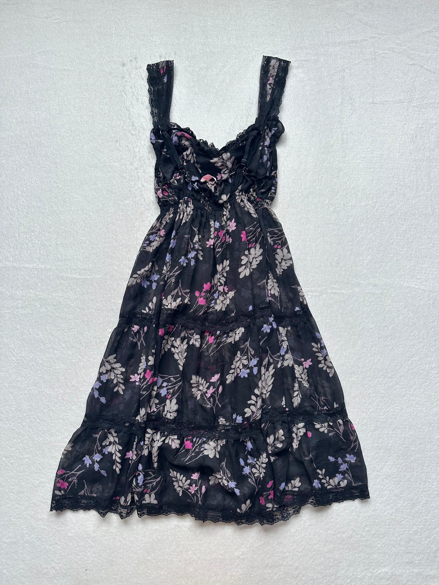 Victoria’s Secret Angels Black Sheer Floral Prairie Midi Slip M