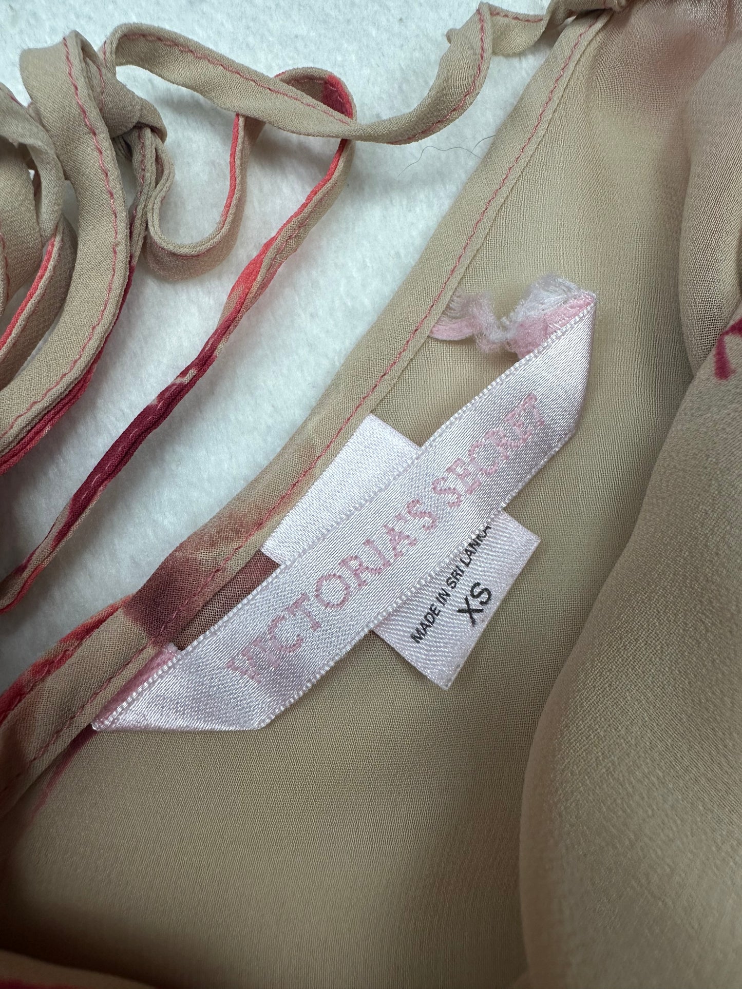 Victoria’s Secret Tan & Salmon Silk Floral Lace Slip XS