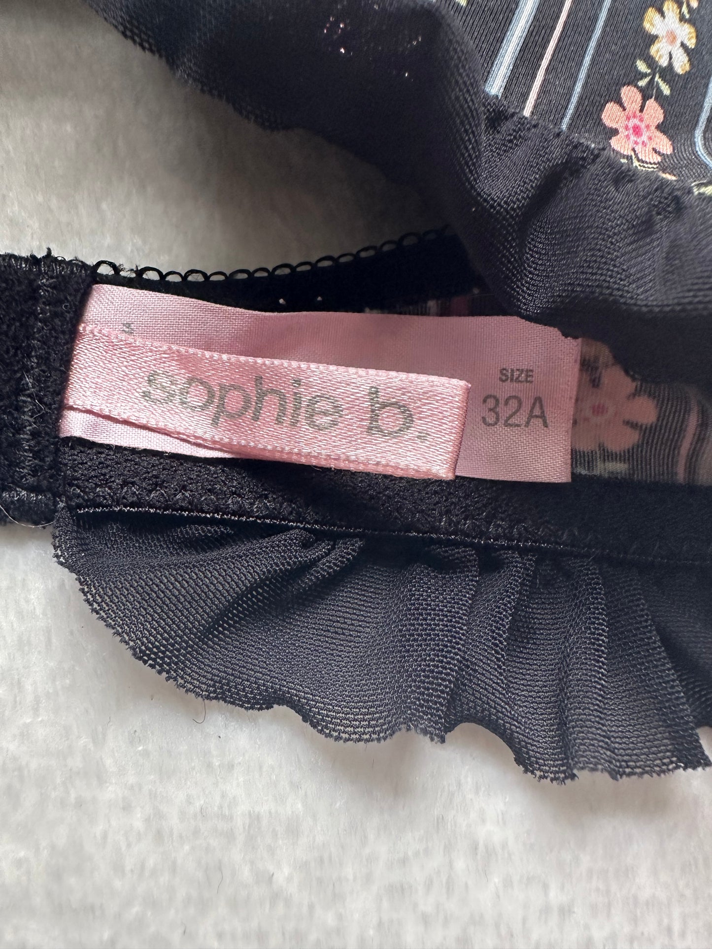 Sophie B Black Pinstripe Floral Bra 32A