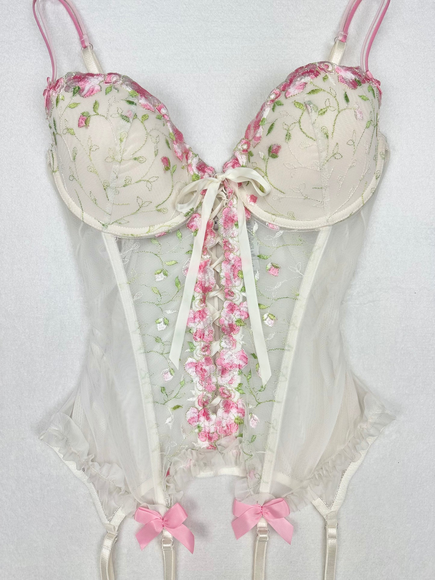 Rare Delicates White & Pink Floral Embroidered Bustier