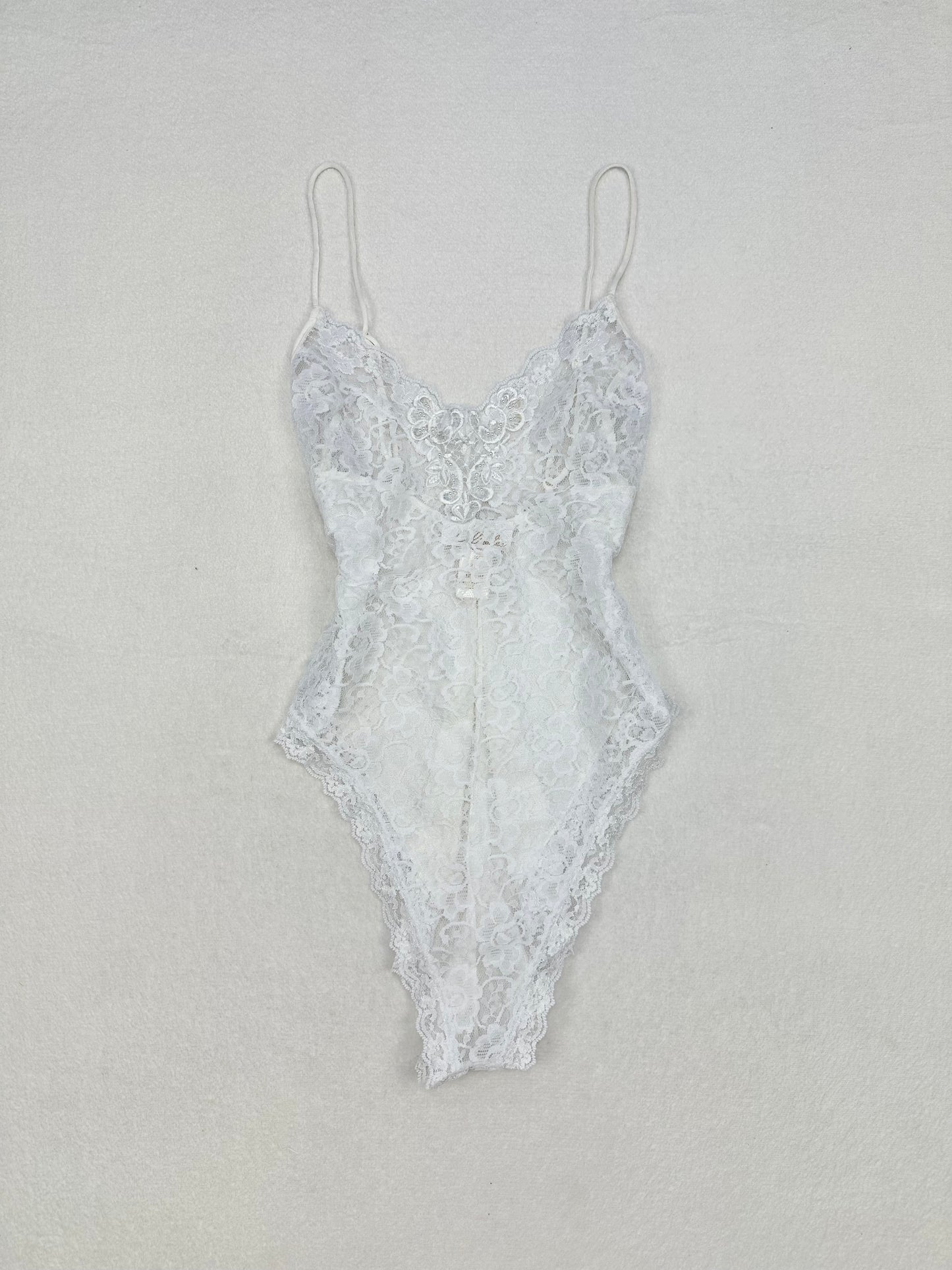 Vintage Delicates White Lace Bodysuit M-S