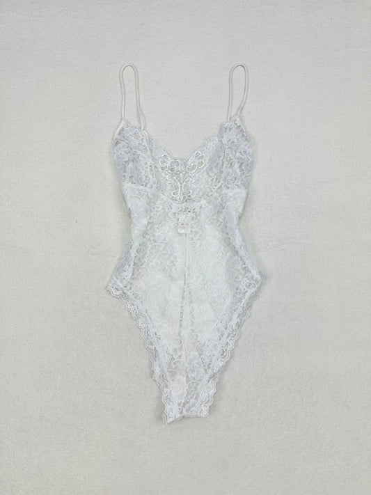 Vintage Delicates White Lace Bodysuit M-S