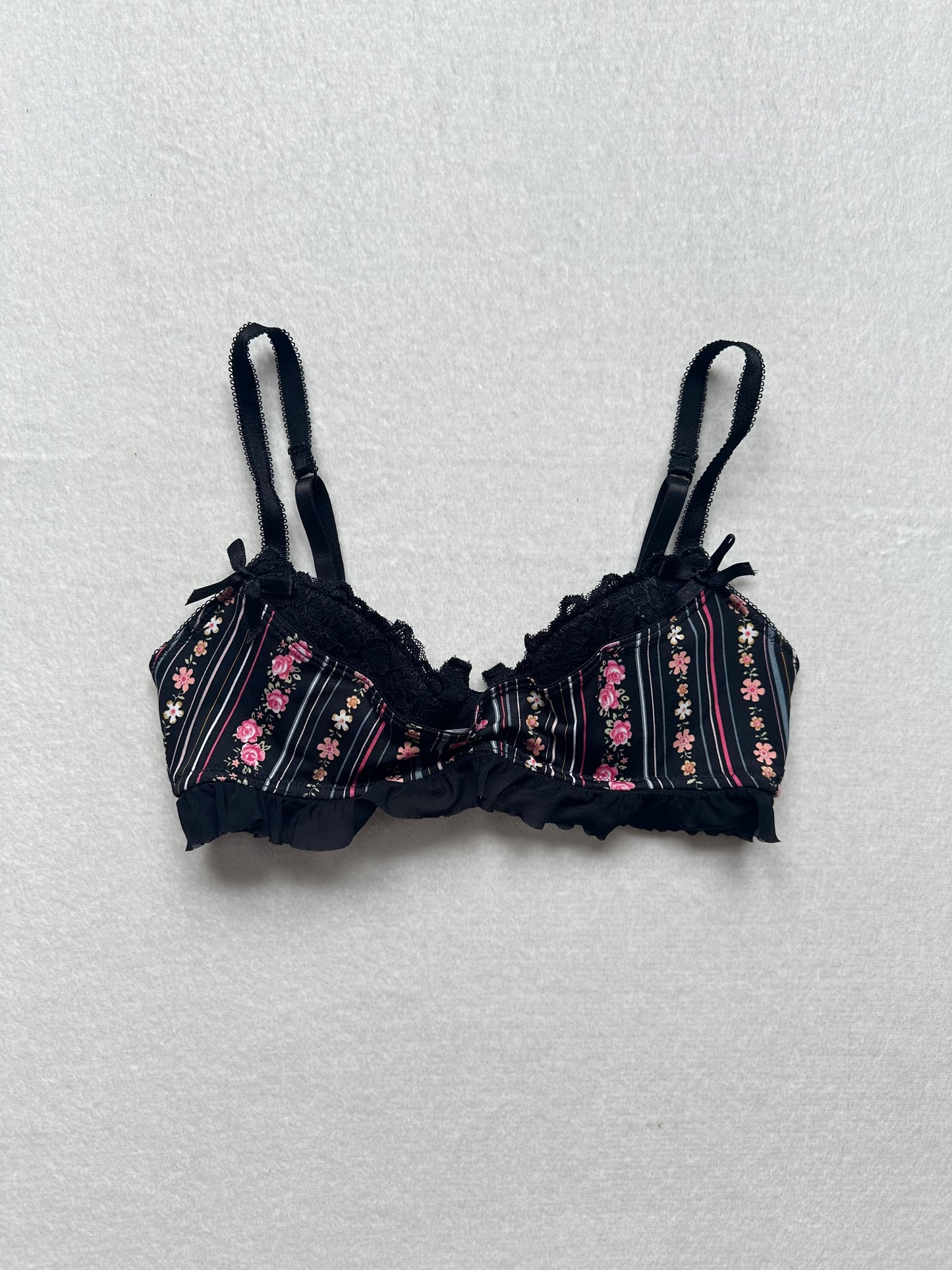 Sophie B Black Pinstripe Floral Bra 32A