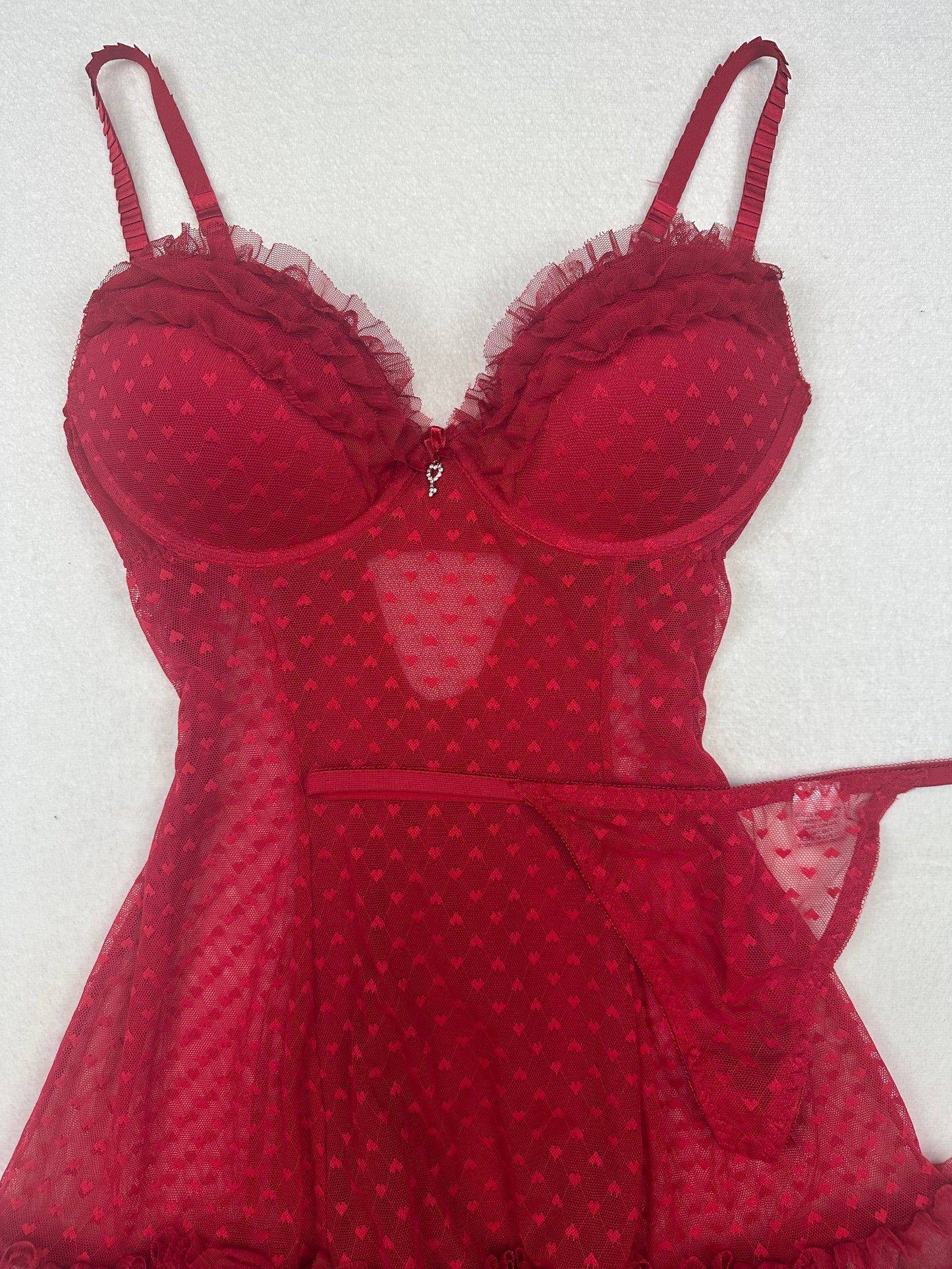 Cinema Etoile Red Heart Mesh Slip Set L
