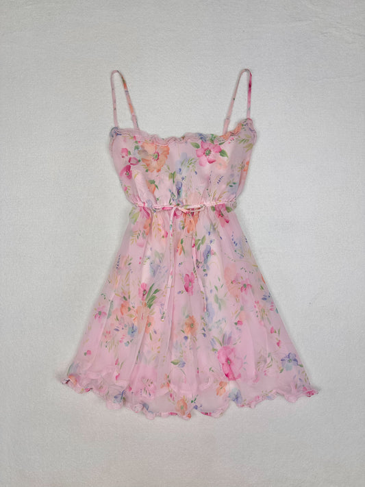 Vintage Victoria’s Secret Pink Floral Sheer Milkmaid Slip M