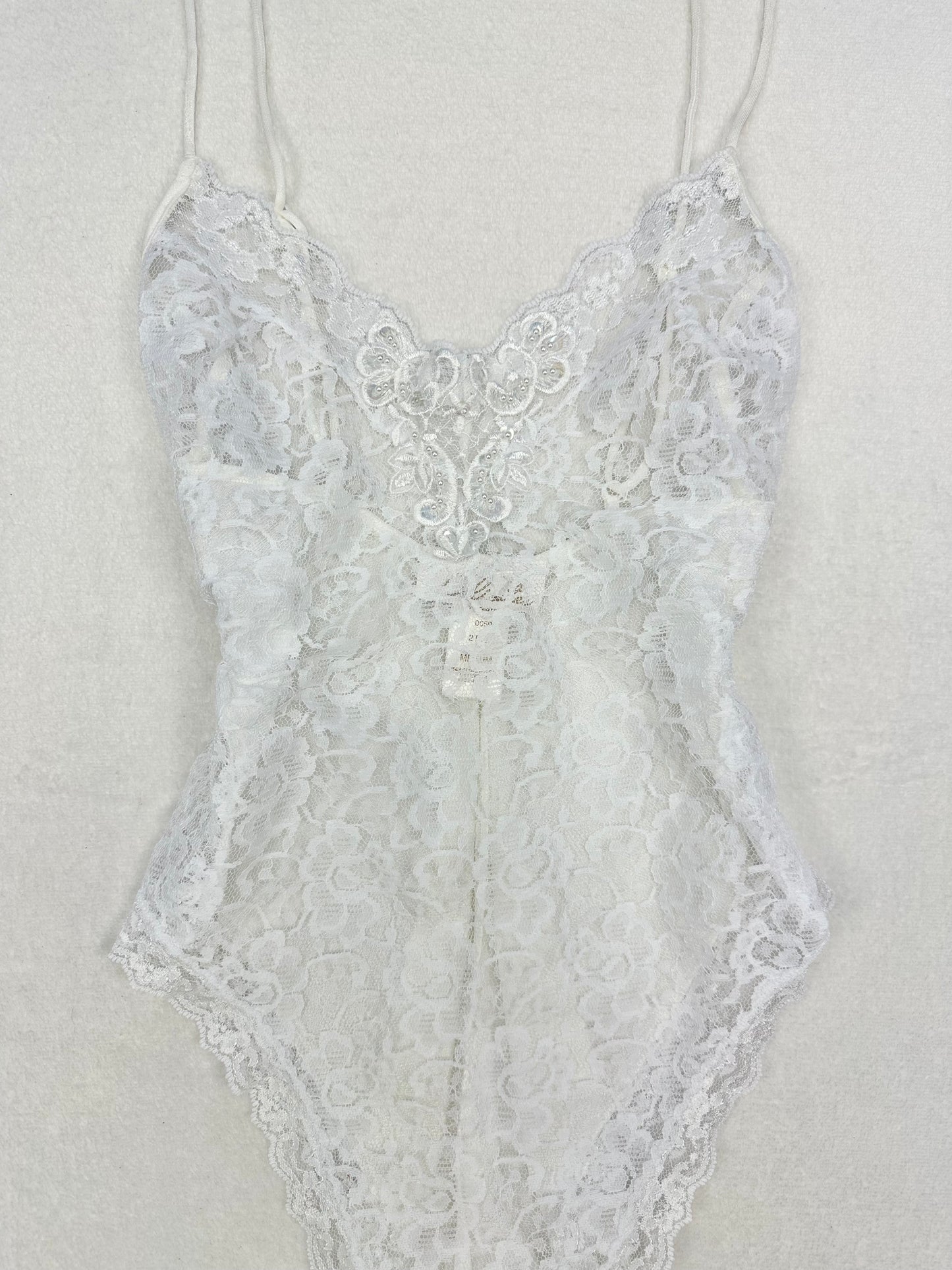 Vintage Delicates White Lace Bodysuit M-S