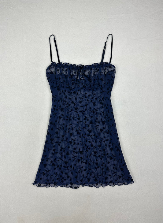 Vintage Victoria’s Secret Blue & Black Velour Sheer Milkmaid Slip L