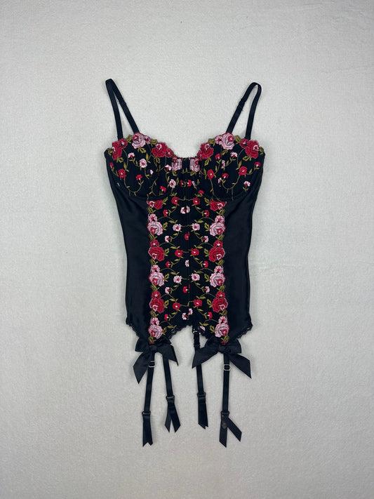 Frederick’s of Hollywood Black, Red & Pink Floral Bustier 34/S