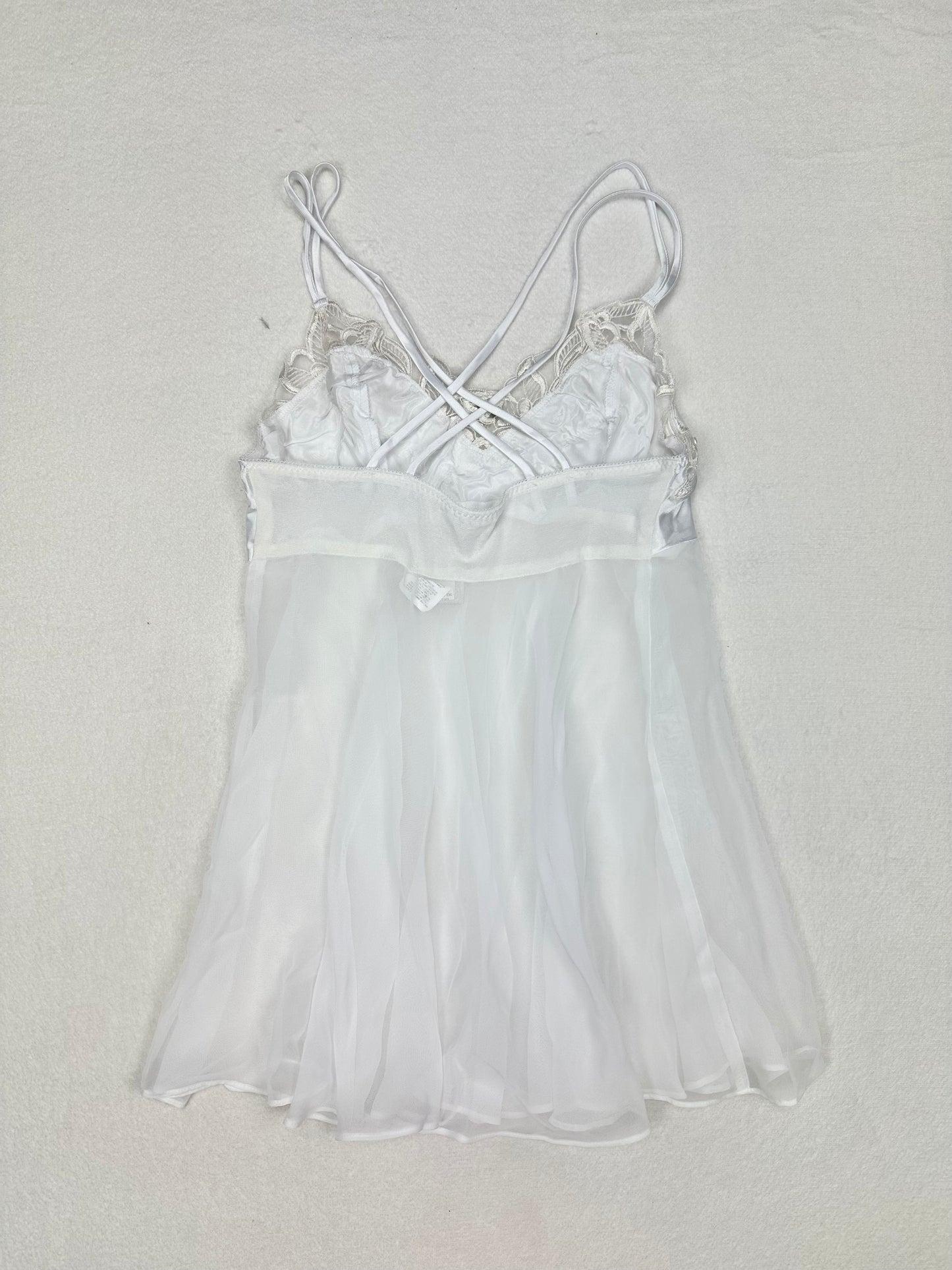 Vintage Delicates White Floral Embroidered Sheer Slip M