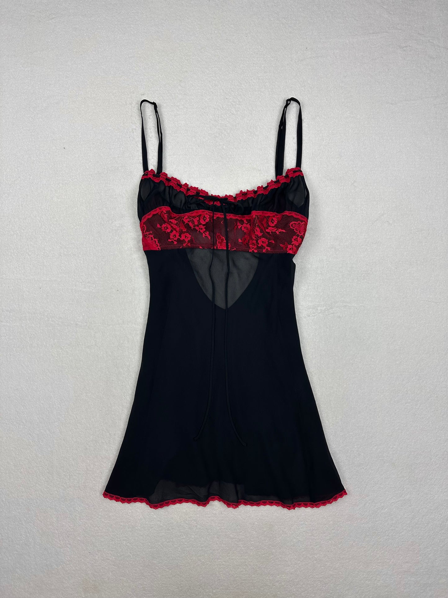 Victoria’s Secret Black & Red Silk Milkmaid Chemise L-M