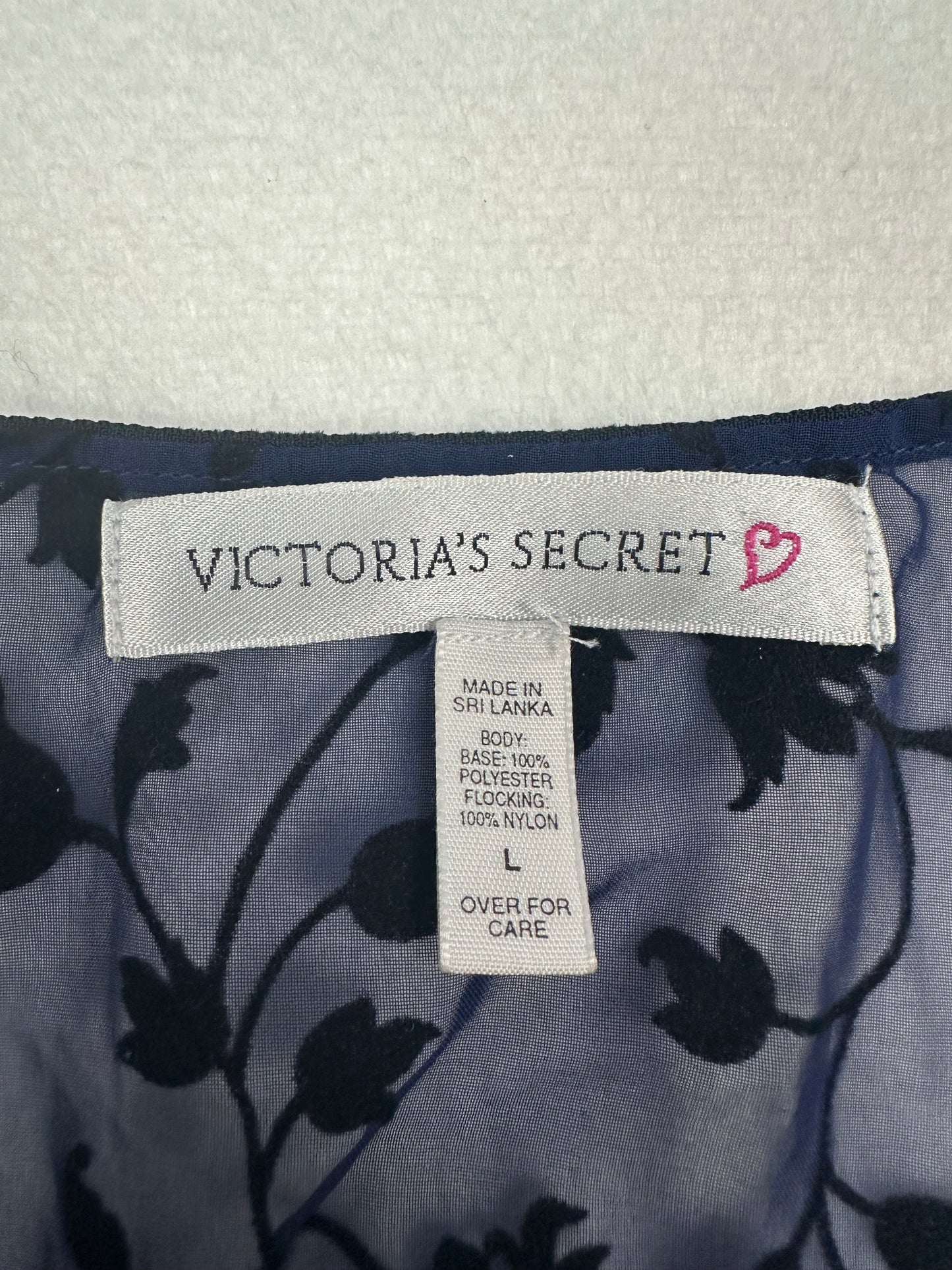 Vintage Victoria’s Secret Blue & Black Floral Velour Sheer Milkmaid Slip XL