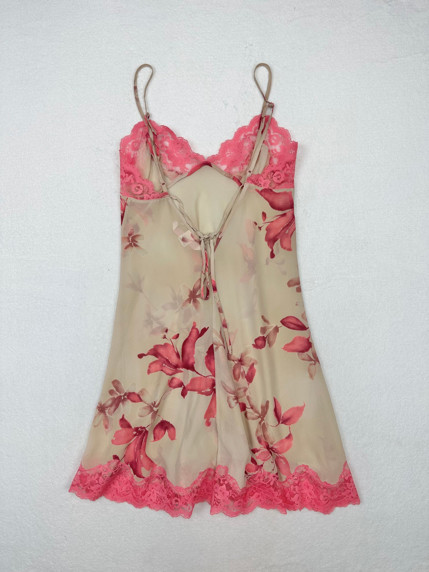 Victoria’s Secret Tan & Salmon Silk Floral Lace Slip XS