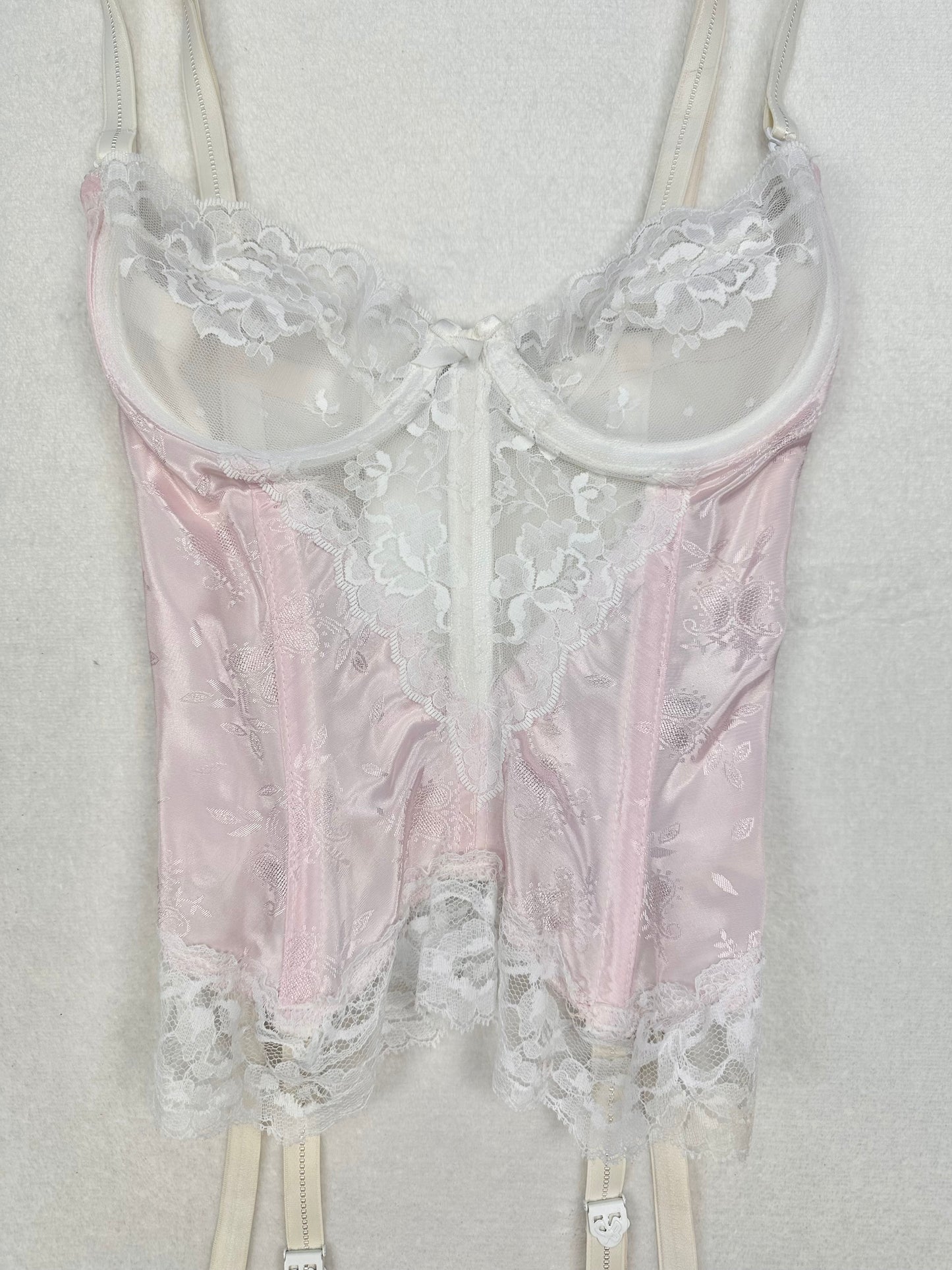 Vintage Shirley of Hollywood Pink & White Lace Bustier S-XS