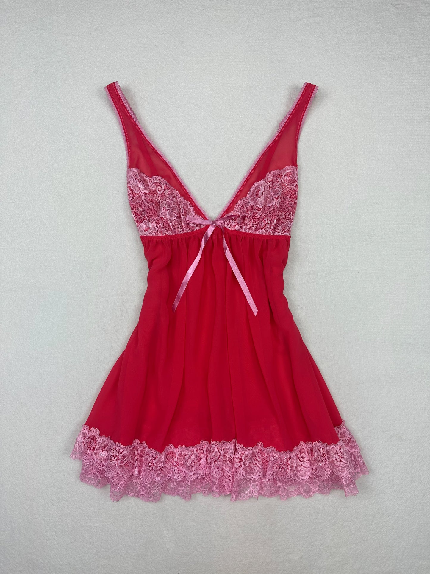 Victoria’s Secret Red & Pink Sheer Lace Babydoll L