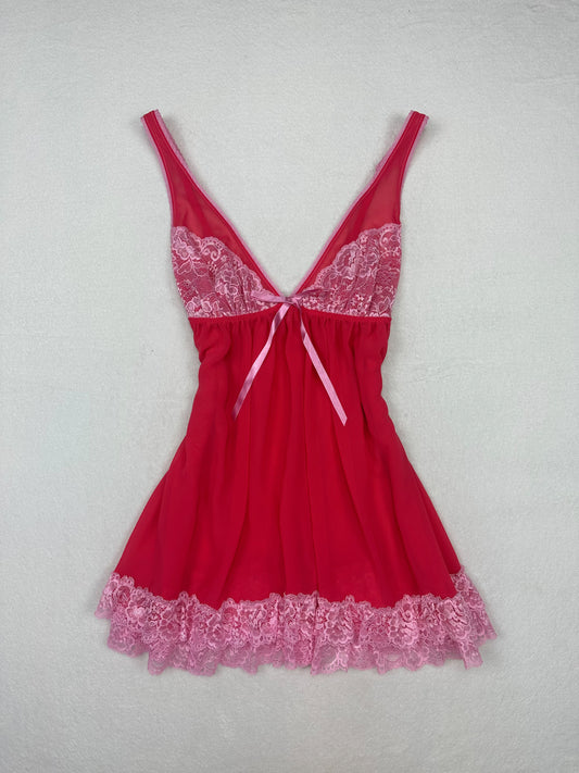 Victoria’s Secret Red & Pink Sheer Lace Babydoll L