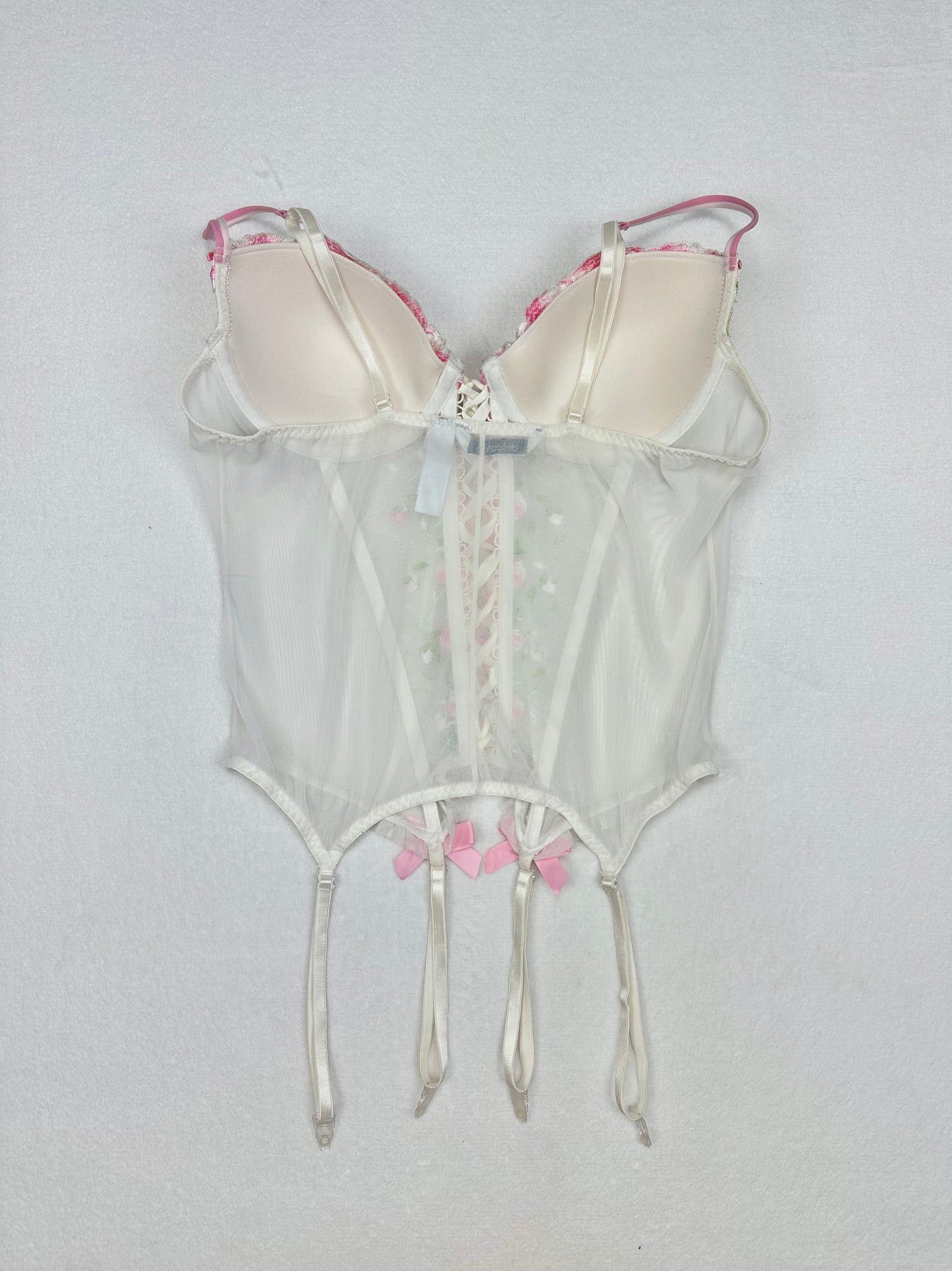 Rare Delicates White & Pink Floral Embroidered Bustier