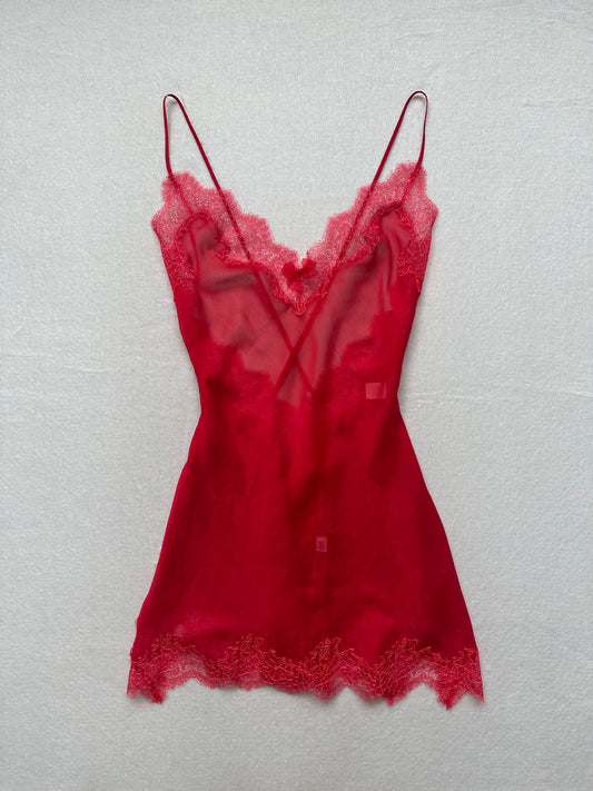 Victoria’s Secret Red Sheer Lace Slip L