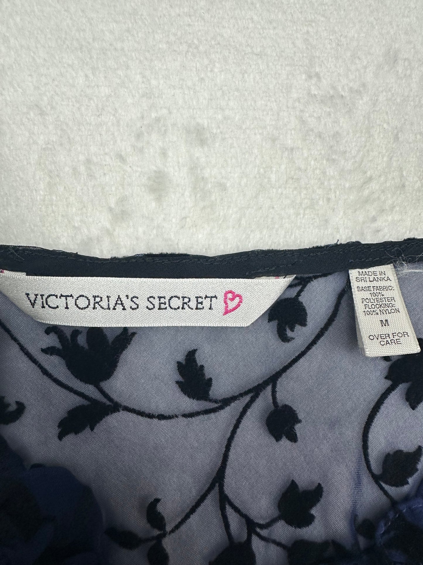 Vintage Victoria’s Secret Blue & Black Velour Sheer Milkmaid Slip L