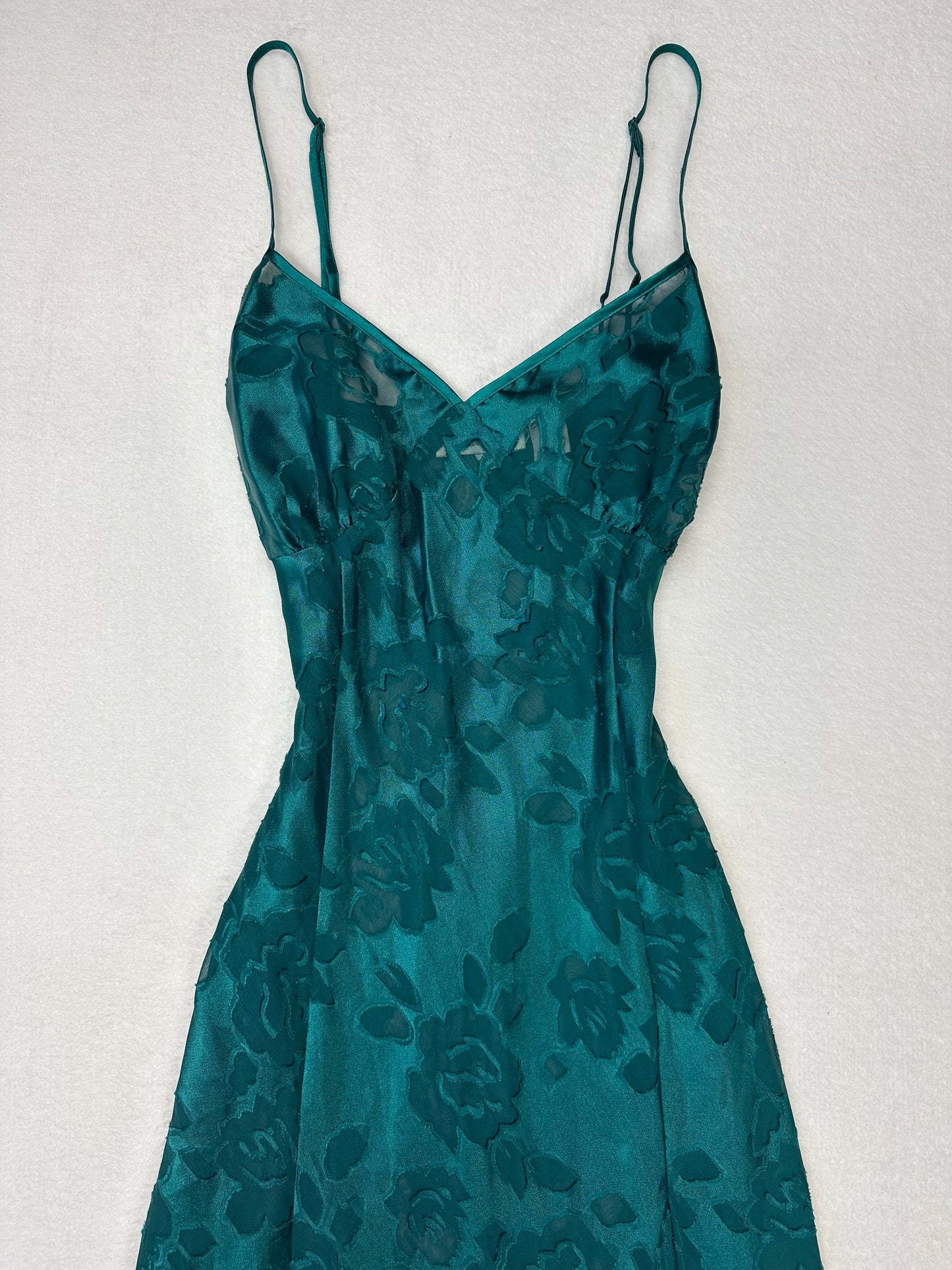 Vintage Victoria’s Secret Gold Label Green Floral Sheer Long Slip M