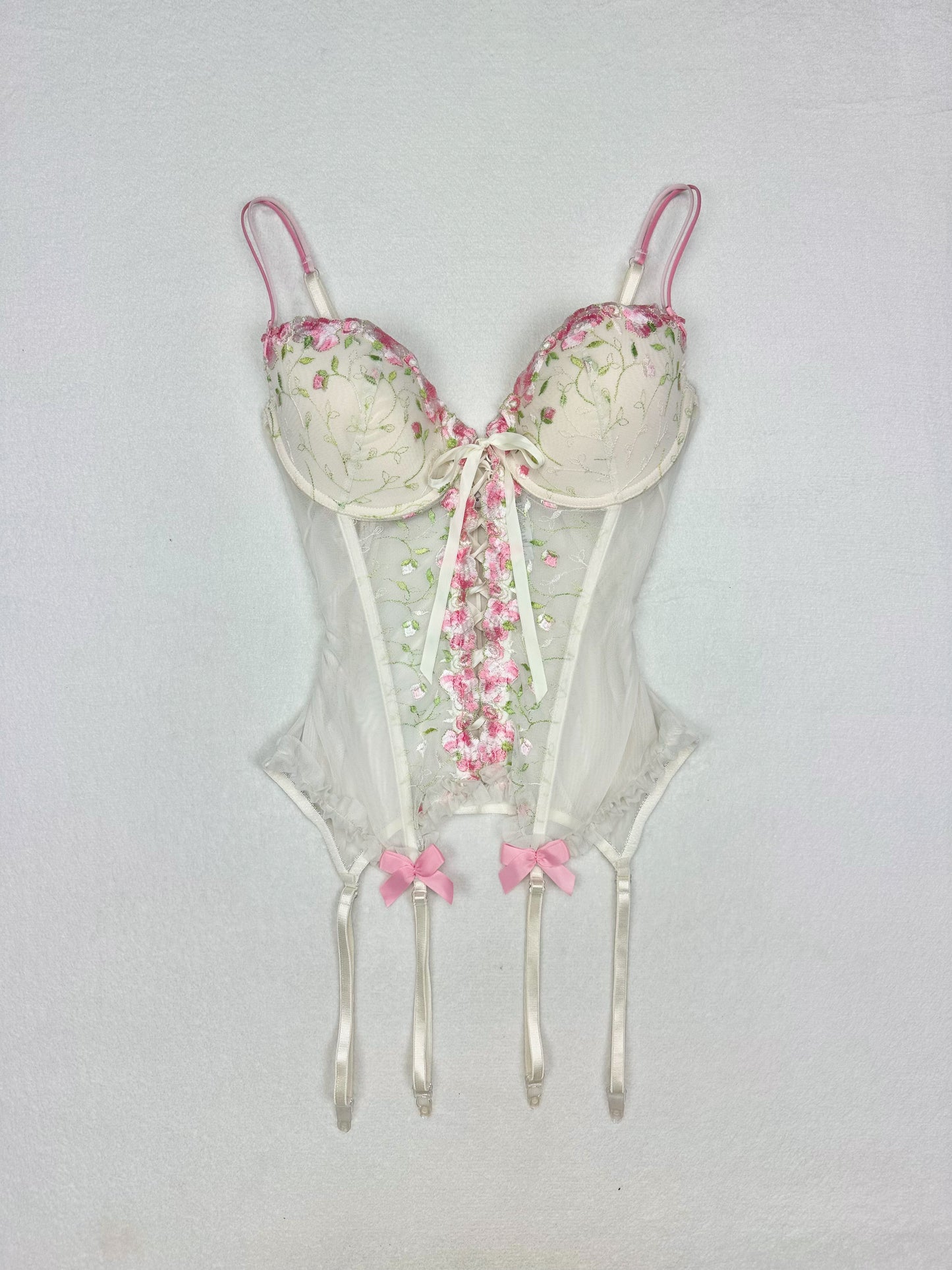 Rare Delicates White & Pink Floral Embroidered Bustier