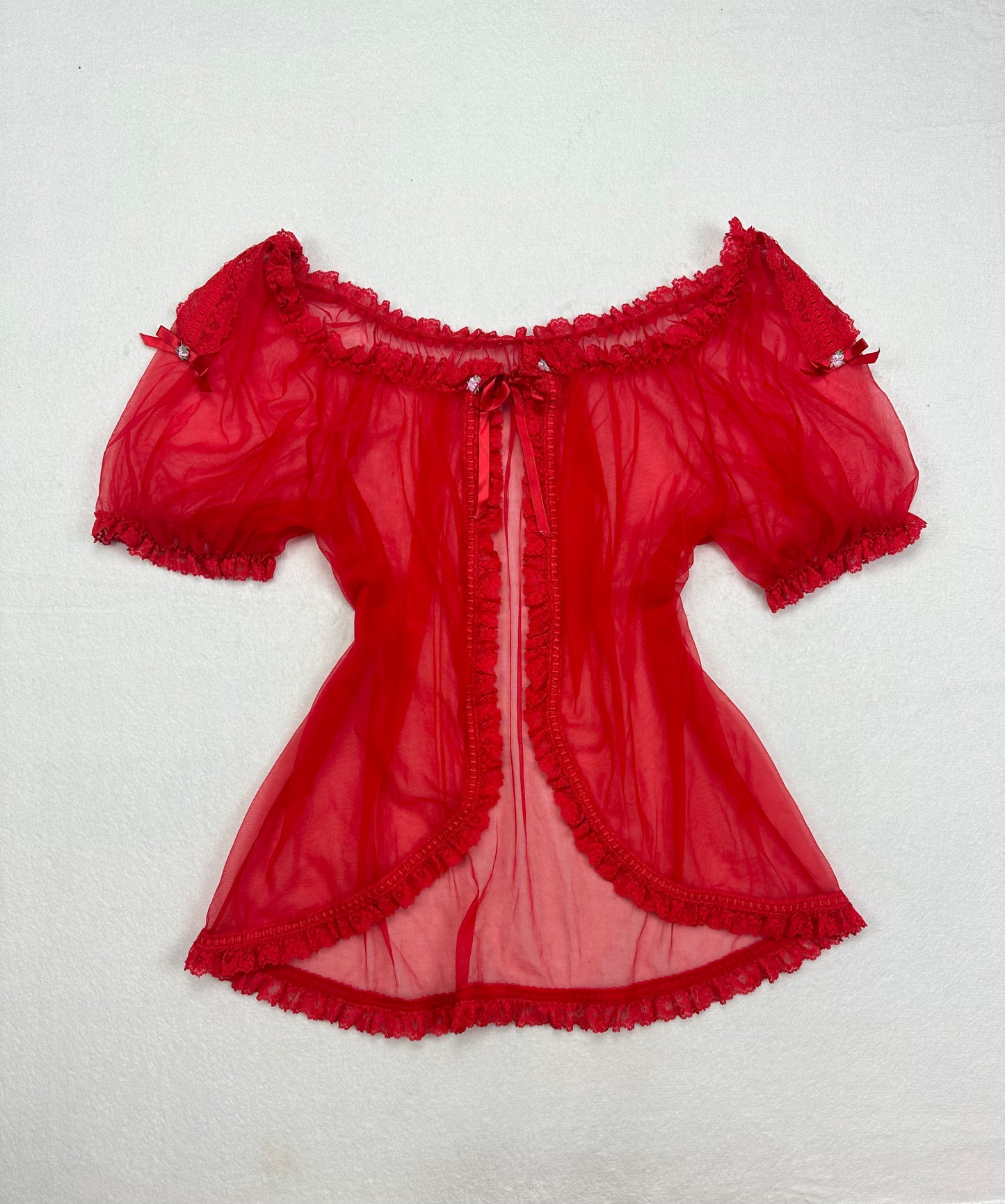 Vintage Peignoir Red Robe L-XL