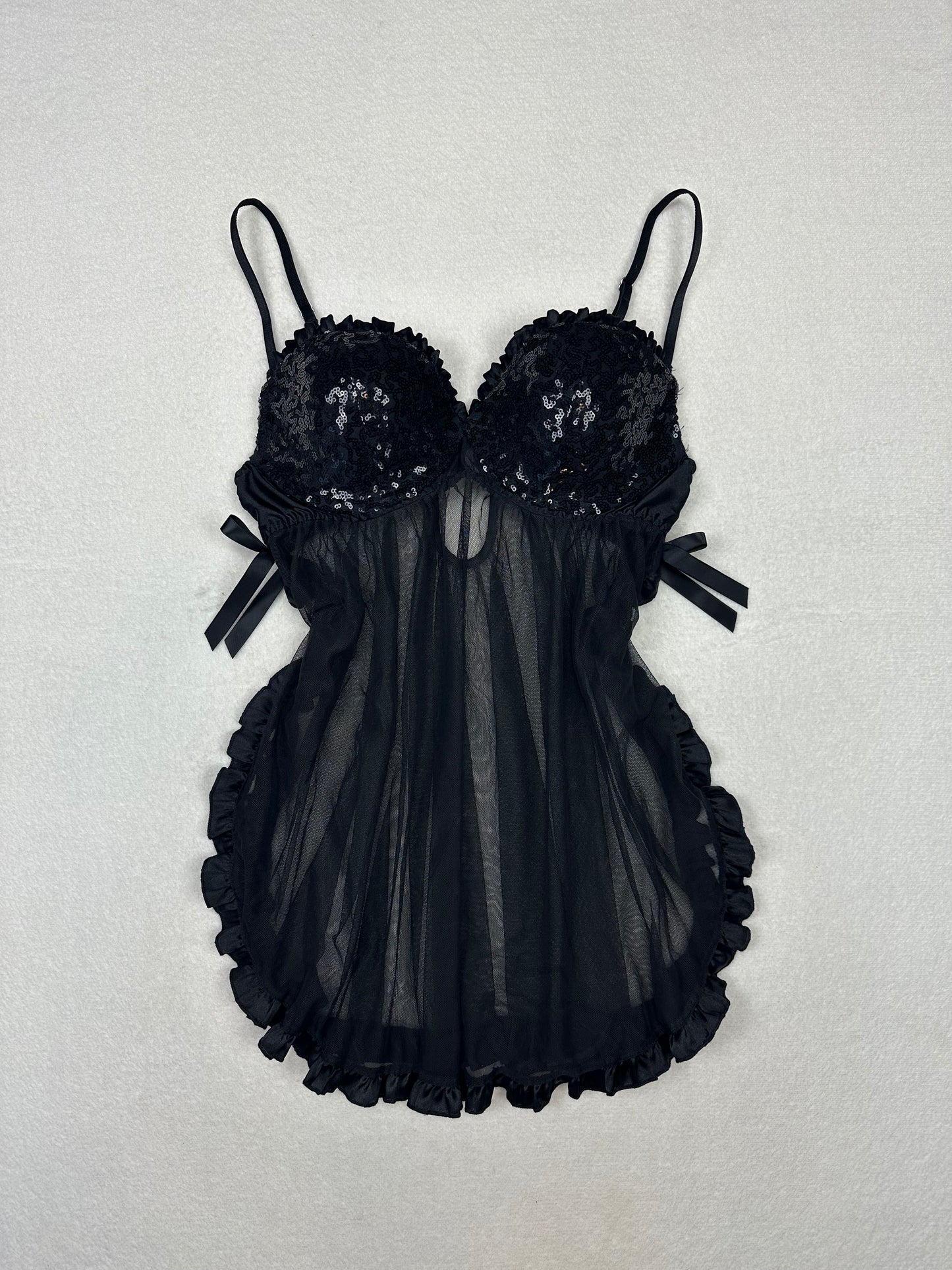 Victoria’s Secret Black Sequin Open Sided Babydoll 36B