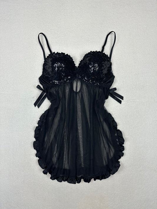 Victoria’s Secret Black Sequin Open Sided Babydoll 36B