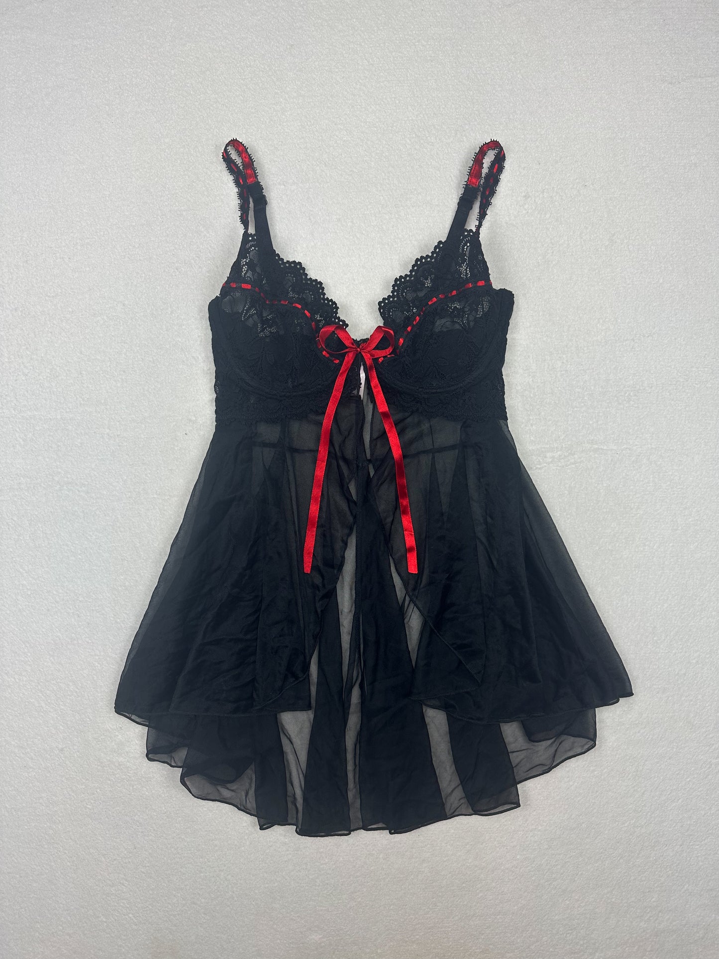 Black & Red Open Front Babydoll XL