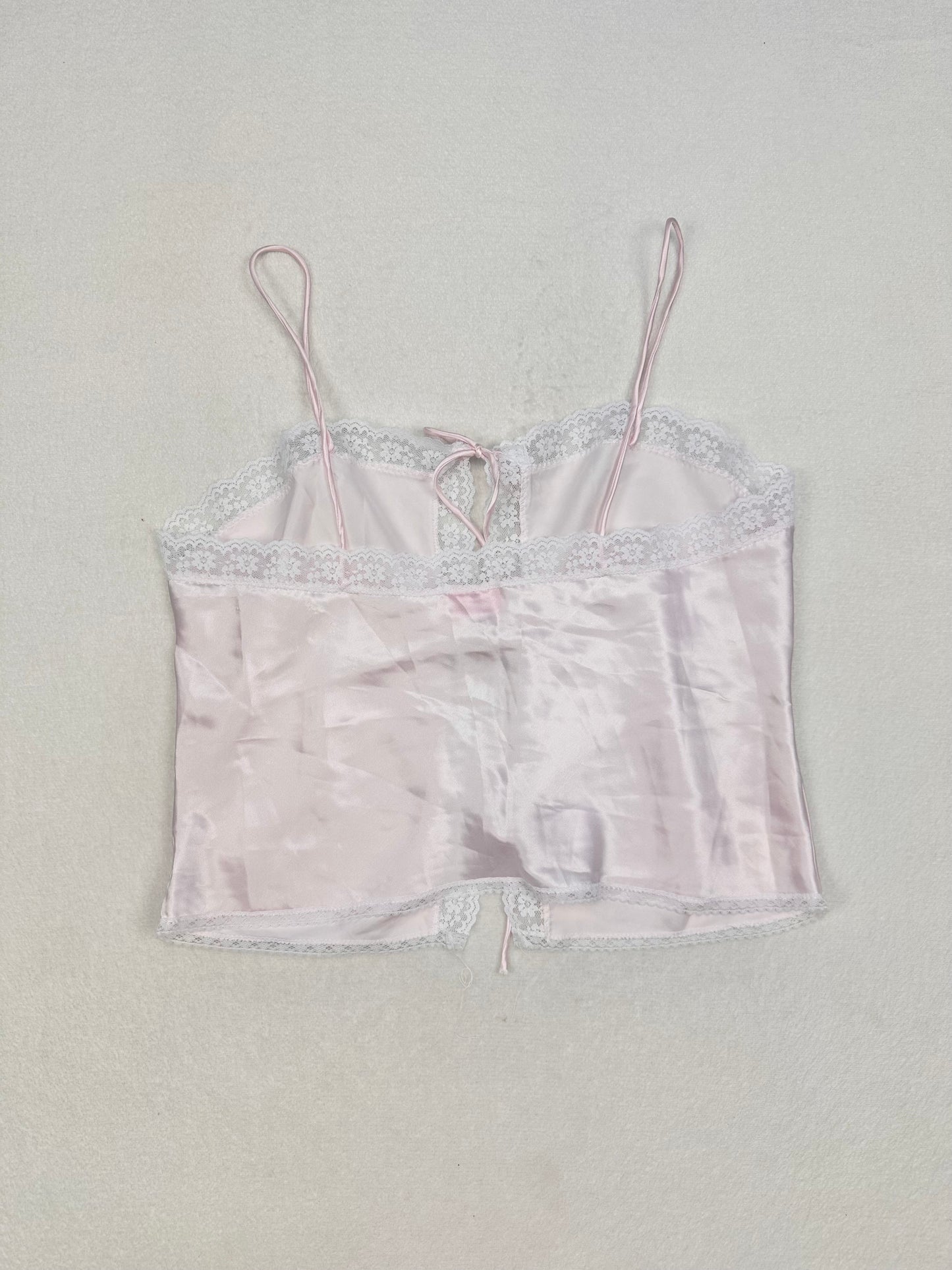 Vintage Pink & White Tie Front Cami L